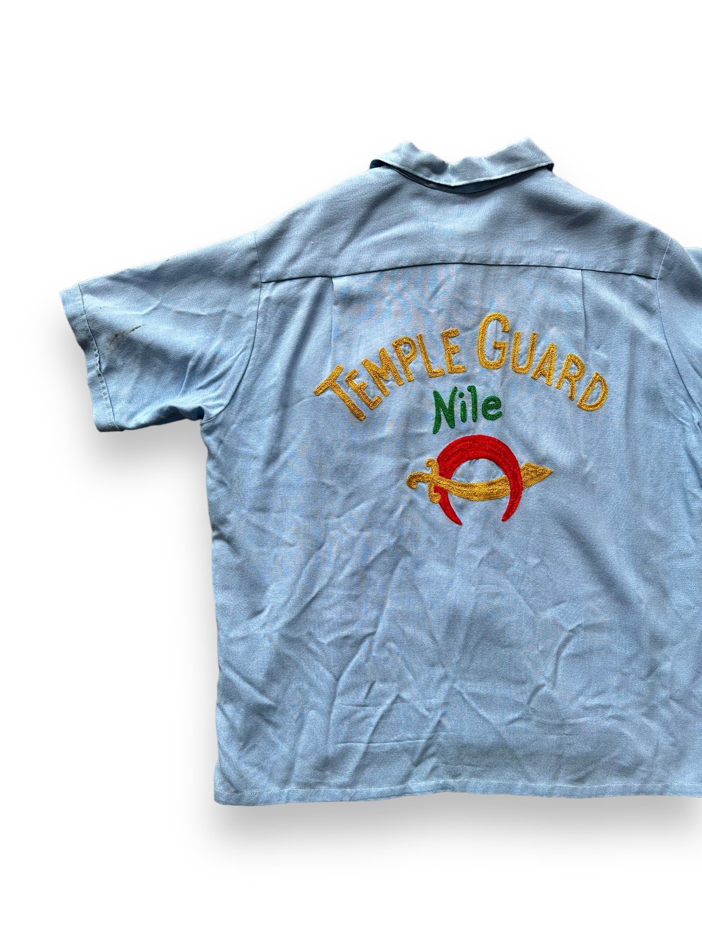 Back left of Vintage "Nile Temple Guard" Chainstitched Bowling Shirt SZ L | Vintage Bowling Shirt Seattle | Barn Owl Vintage Seattle
