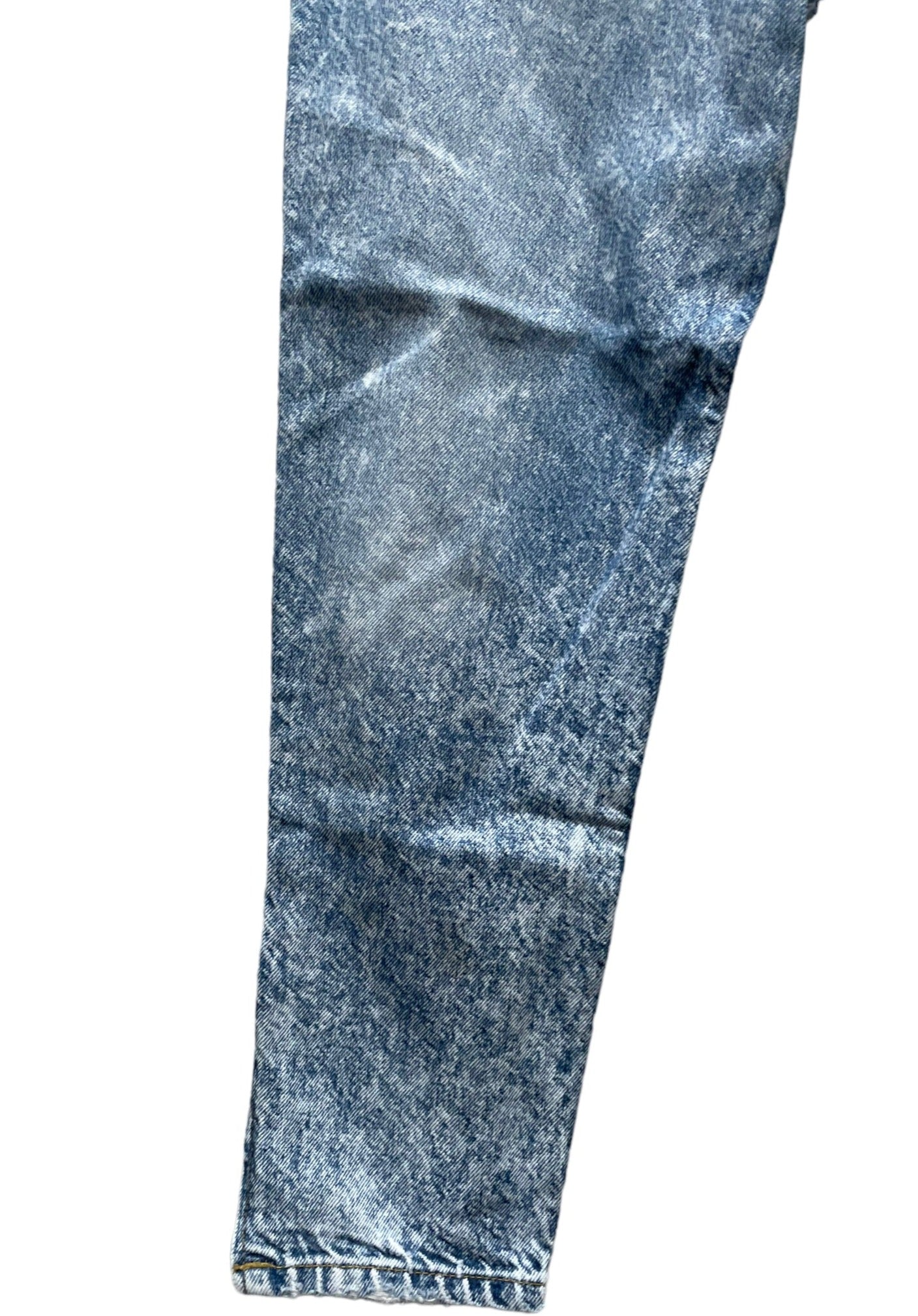 Front right leg view of Vintage 80s Ankle Zip Acid Wash Guess Jeans