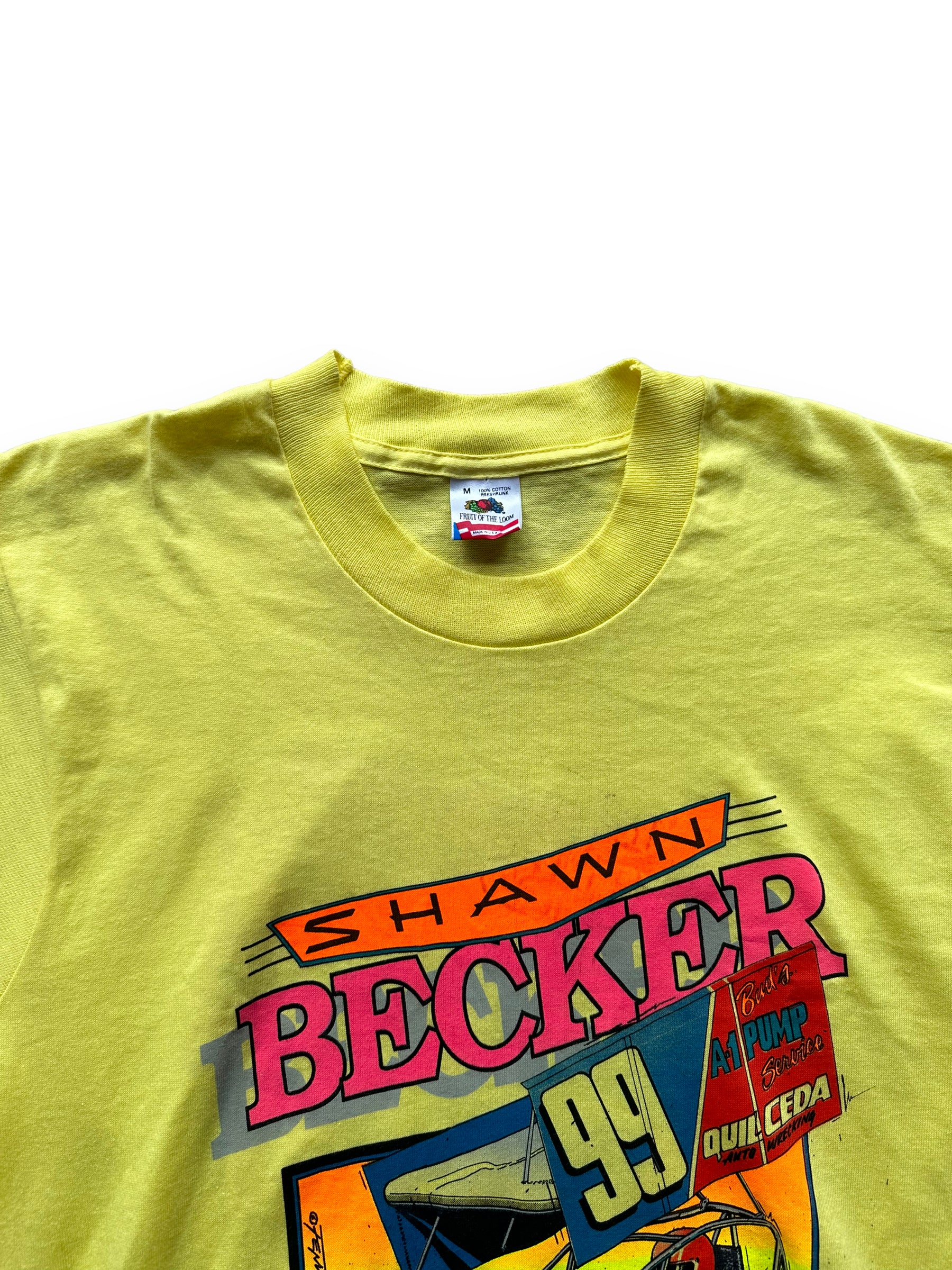 Collar of Vintage Shawn Becker #99 Racing Tee SZ M |  Vintage Auto Tee Seattle | Barn Owl Vintage