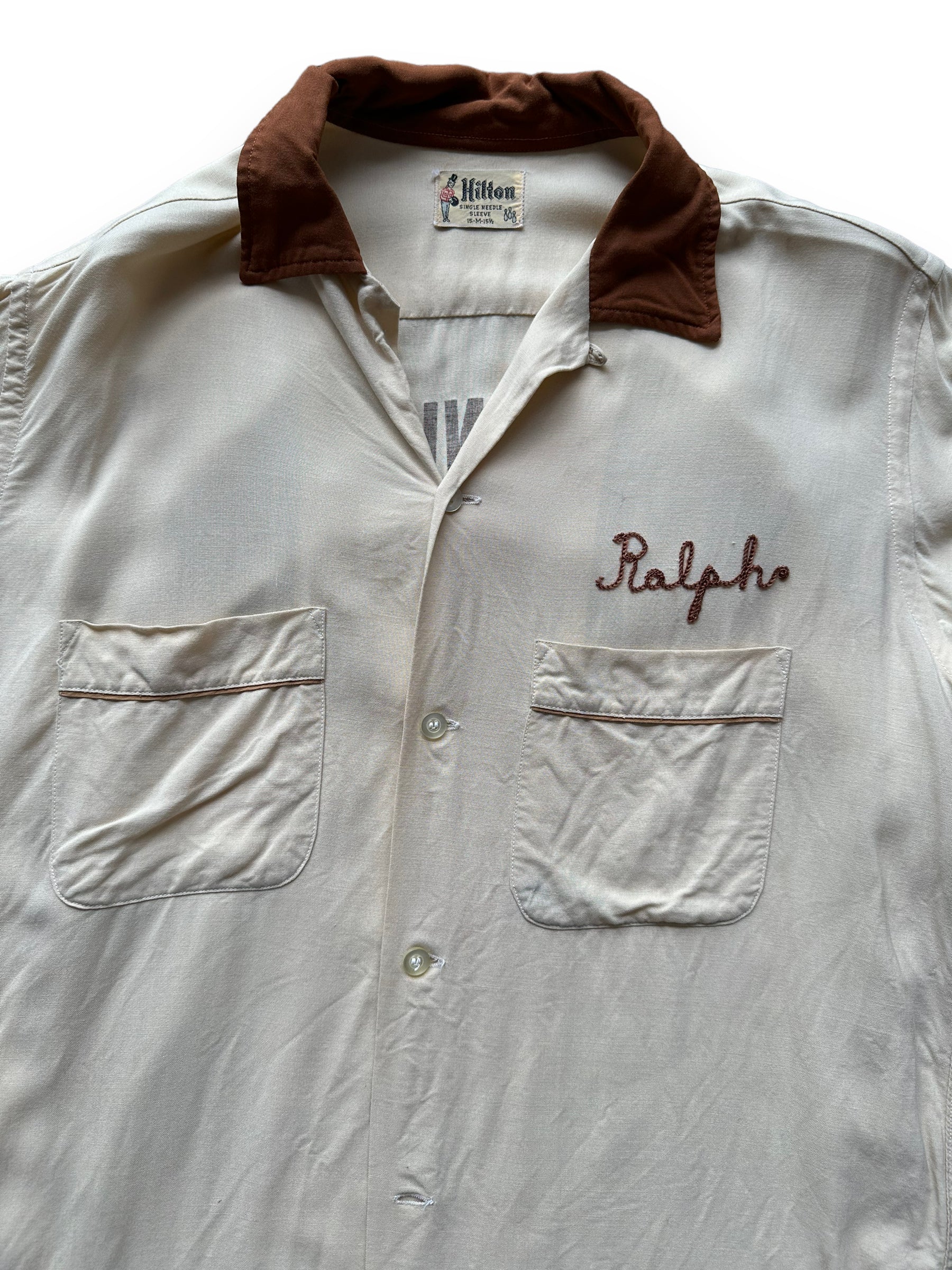 Front close up of Vintage "Wood Conversion Office" Bowling Shirt SZ M | Vintage Bowling Shirt Seattle | Barn Owl Vintage Seattle
