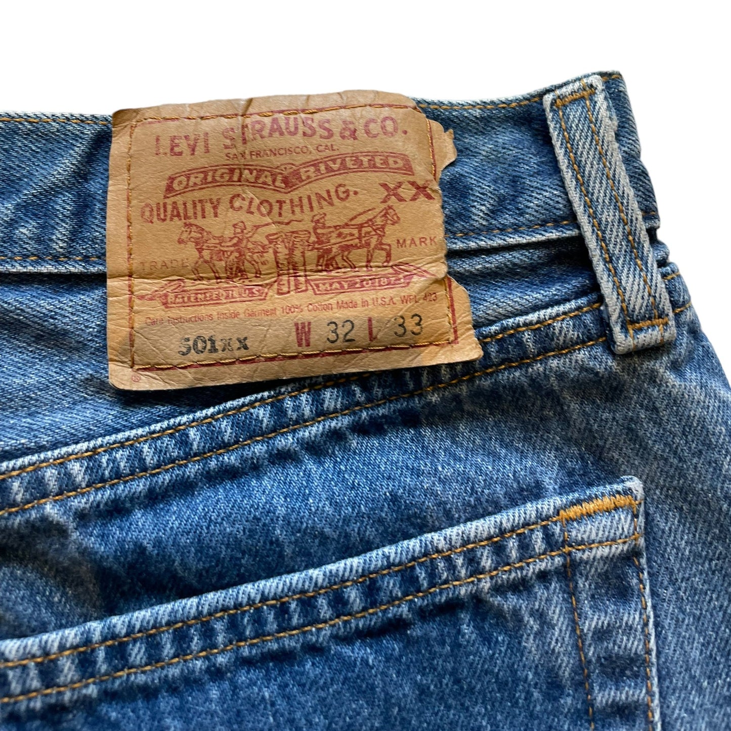 Back tag view of Vintage 501xx Levi's 32x33