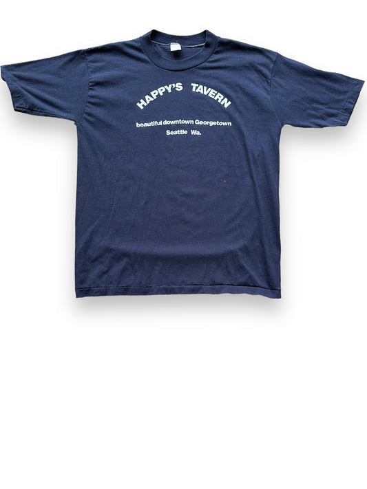 Front View of Vintage Happys Tavern Georgetown Tee SZ XL | Vintage Single Stitch T-Shirts Seattle | Barn Owl Vintage Tees Seattle