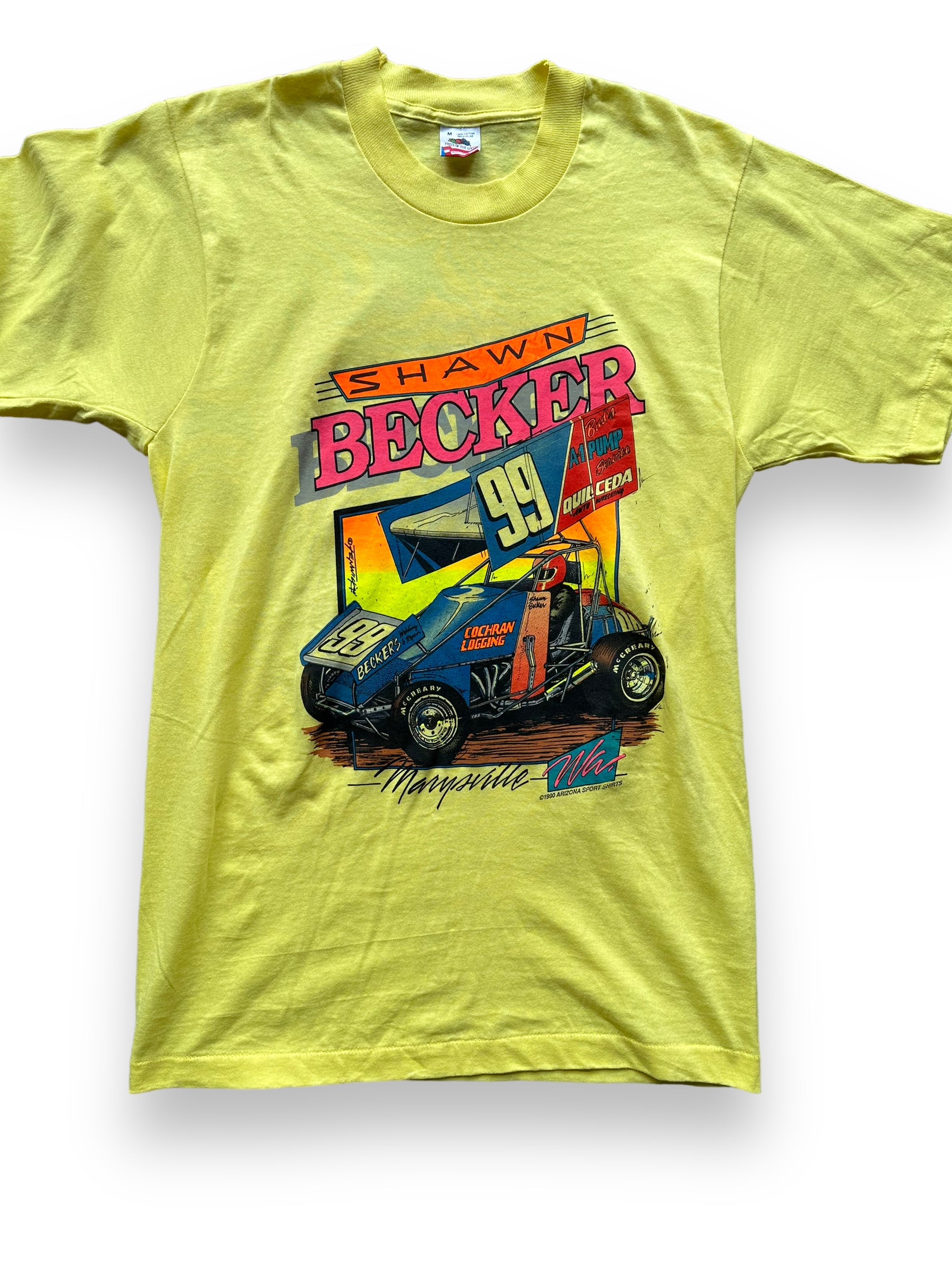 Front close up of Vintage Shawn Becker #99 Racing Tee SZ M |  Vintage Auto Tee Seattle | Barn Owl Vintage