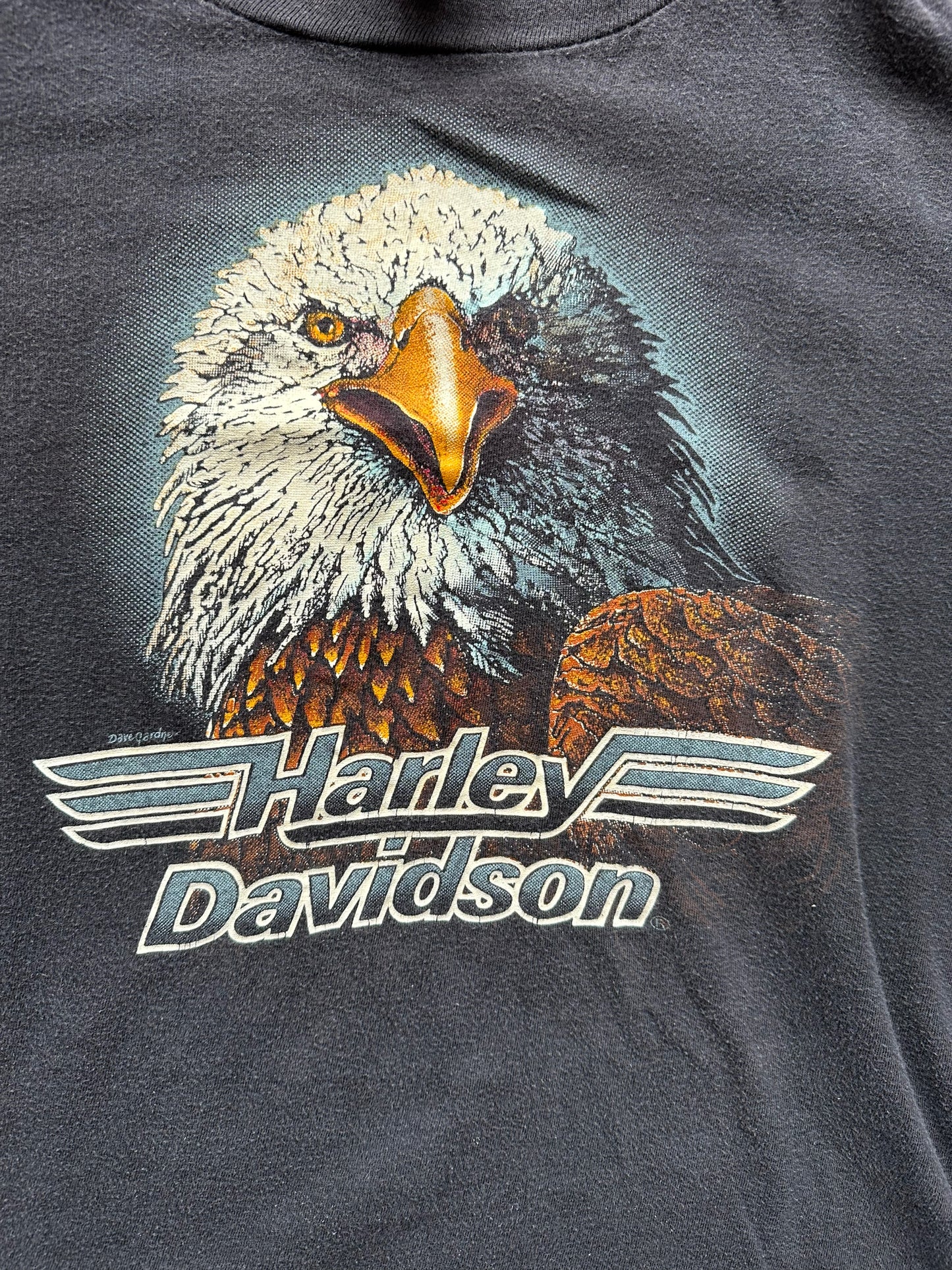 Graphic close up of Vintage 1980's Oklahoma City Harley Davidson Boxy Tee SZ L | Vintage Harley Tee | Barn Owl Vintage Seattle
