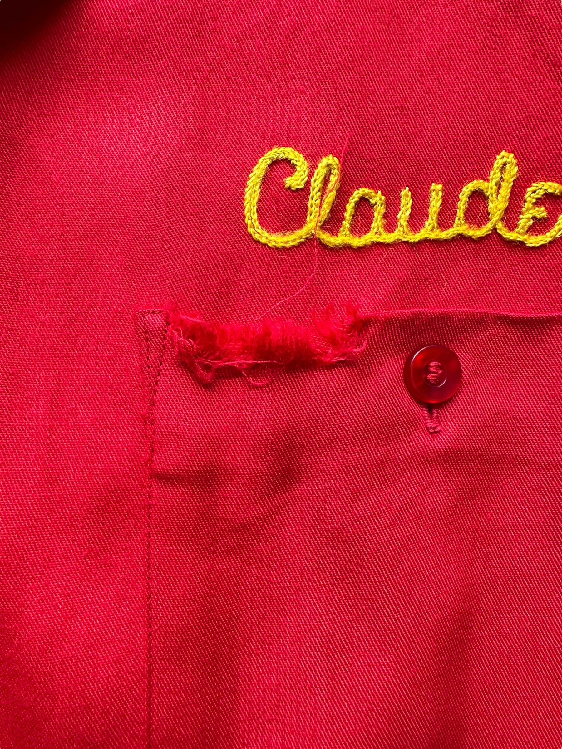 Pocket damage on Vintage "Shearer's Service Station" Chainstitched Bowling Shirt SZ M | Vintage Bowling Shirt Seattle | Barn Owl Vintage Seattle