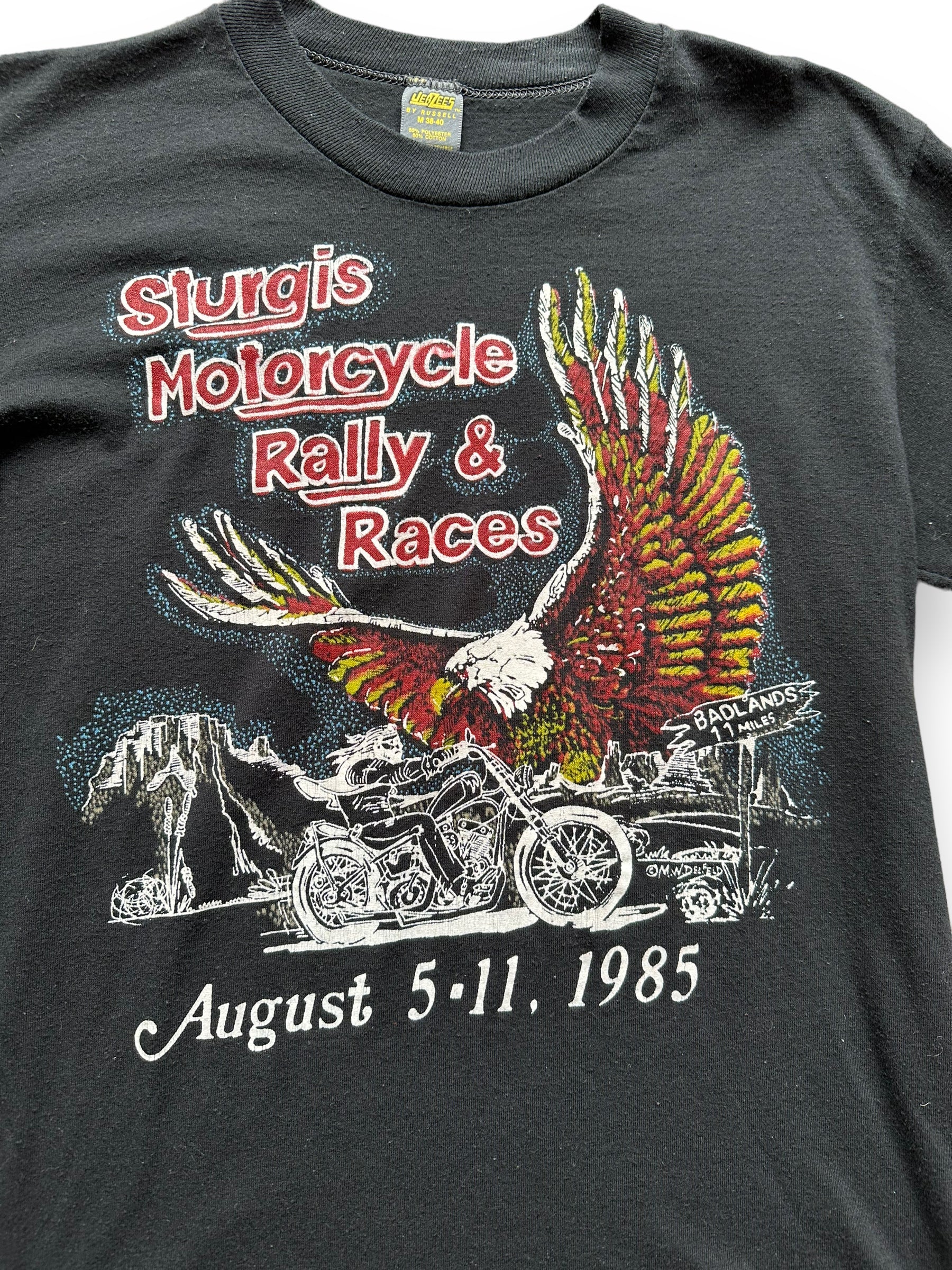 Front graphic of '85 Sturgis Longsleeve Tee SZ M | Vintage Harley Tee | Barn Owl Vintage Seattle
