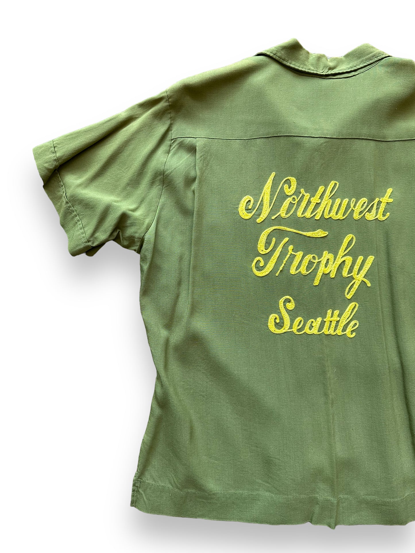 Left Rear View of Vintage Northwest Trophy Seattle Bowling Shirt SZ M | Vintage Bowling Shirt Seattle | Barn Owl Vintage Seattle
