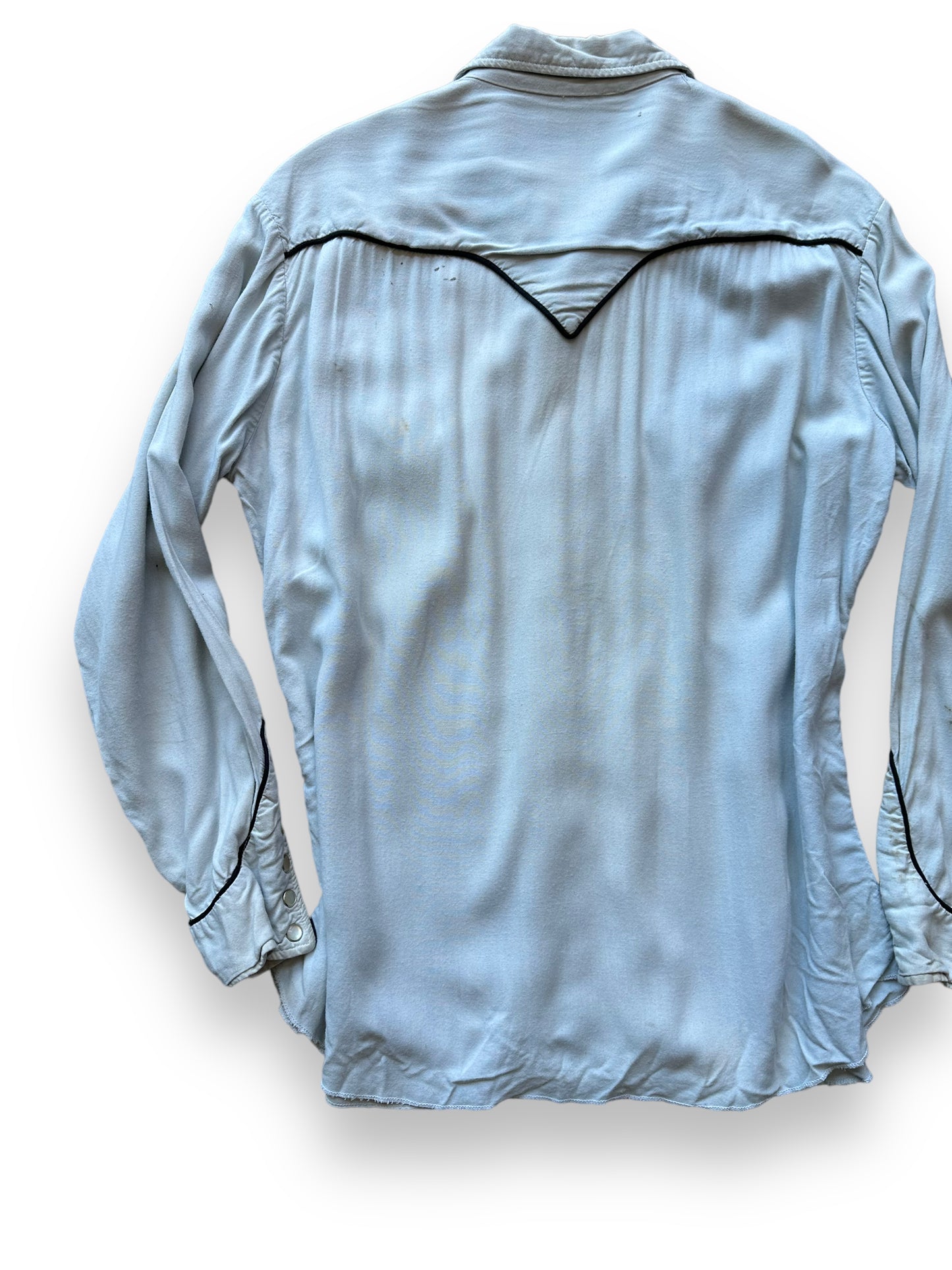 Back left of Vintage Distressed H-Bar-C Gabardine Western Shirt SZ L | Vintage Chainstitch Gabardine Seattle | Barn Owl Vintage Seattle