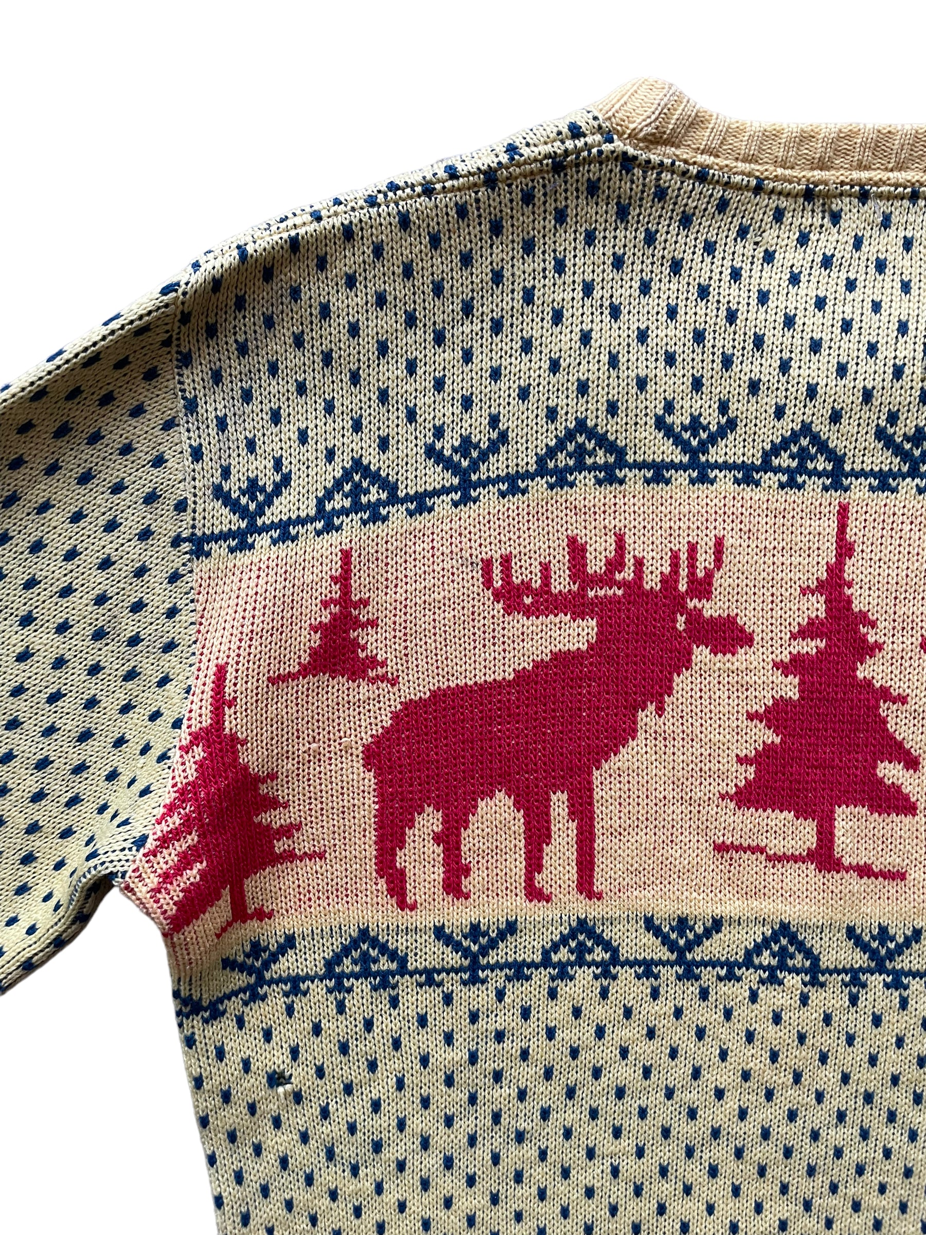 Left back shoulder view of Vintage 1940s Black Bros  Ski Sweater