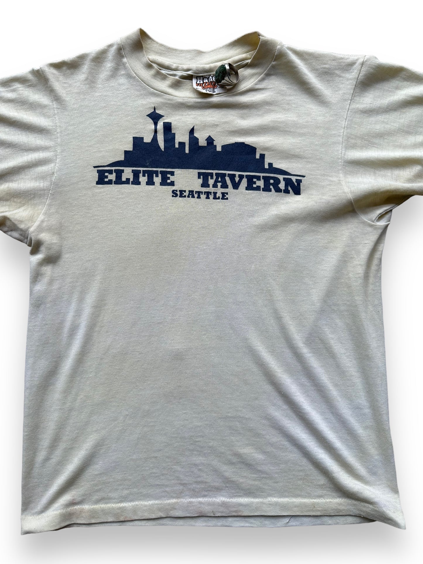 Front Graphic on Vintage Elite Tavern Seattle Tee SZ S | Vintage Single Stitch T-Shirts Seattle | Barn Owl Vintage Tees Seattle
