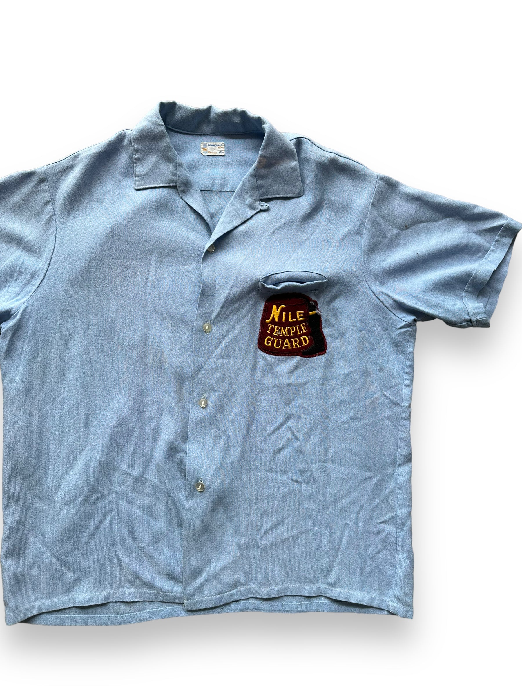 Front left of Vintage "Nile Temple Guard" Chainstitched Bowling Shirt SZ L | Vintage Bowling Shirt Seattle | Barn Owl Vintage Seattle