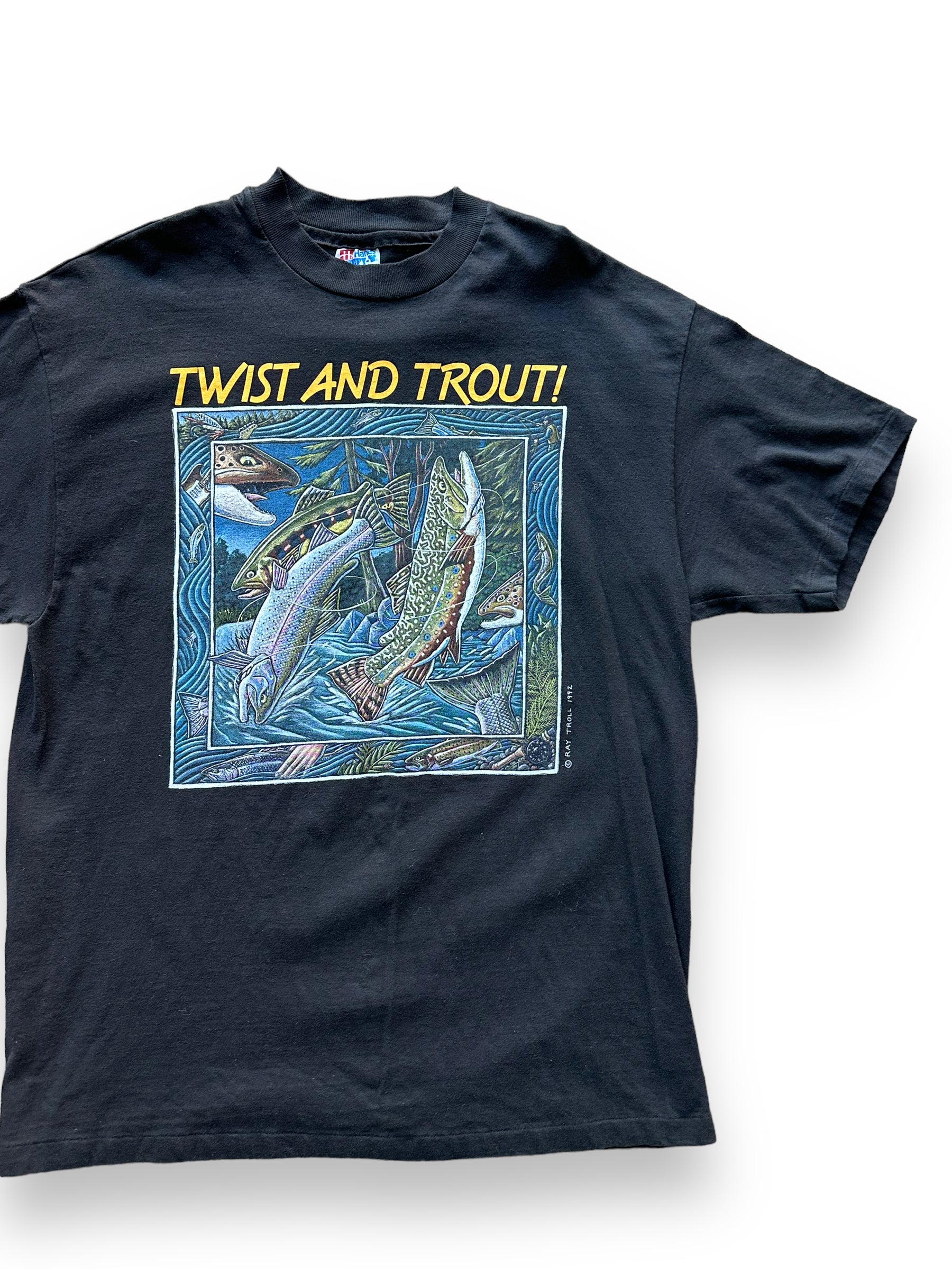 Front left of Vintage Ray Troll Twist and Trout Tee SZ L |  Vintage Fishing Tee Seattle | Barn Owl Vintage
