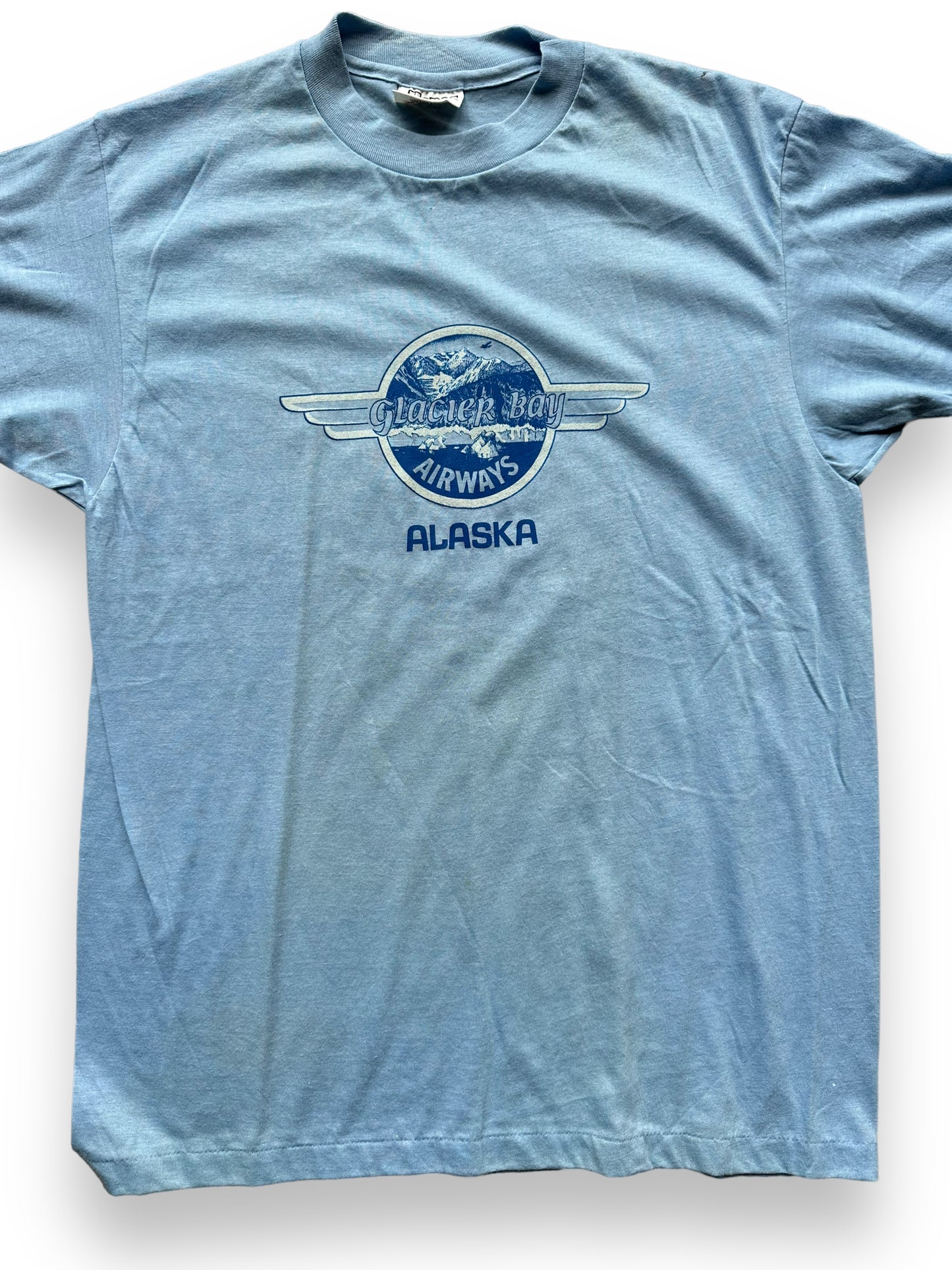 Front close up of Vintage Glacier Bay Airways Alaska Tee SZ L | Vintage T-Shirts Seattle | Barn Owl Vintage Tees Seattle