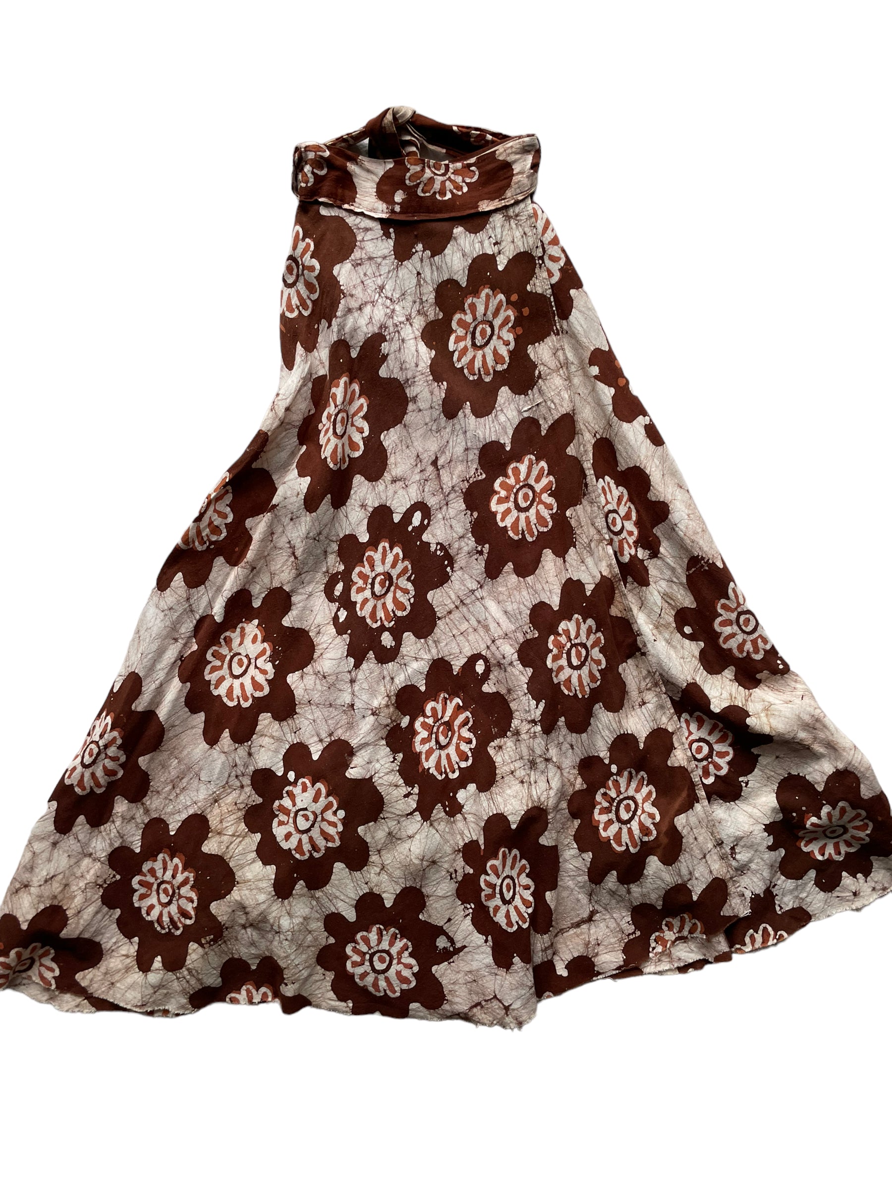Full back view of Vintage 1970s Indian Cotton Batik Wrap Skirt