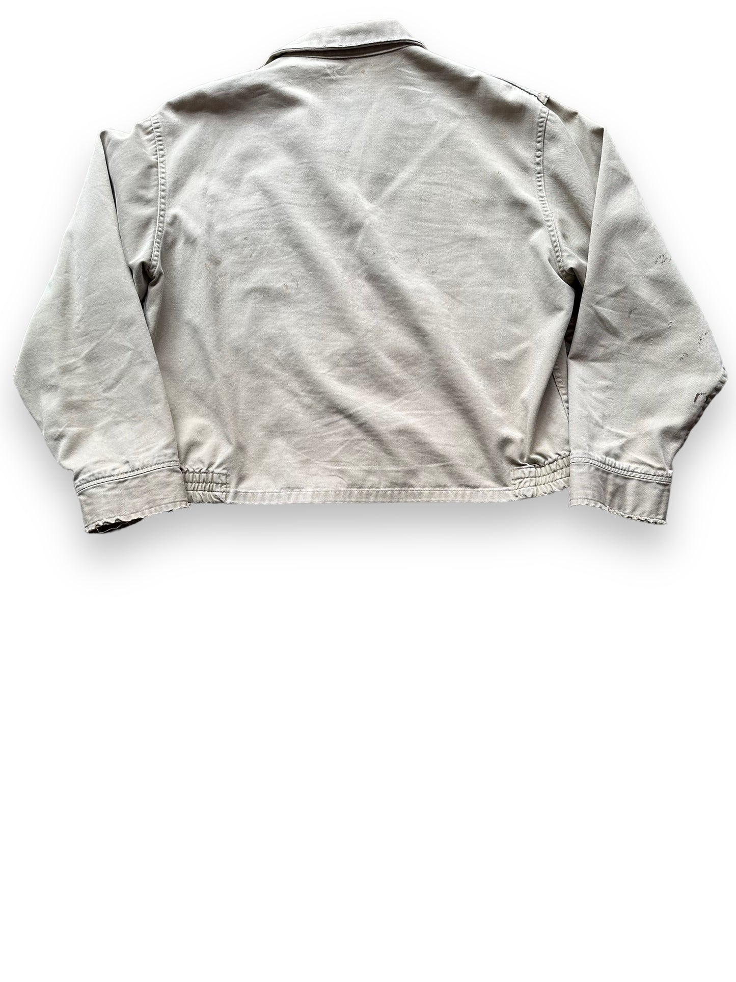 Rear View of Vintage Cropped Workwear Khaki Jacket SZ L | Vintage European Workwear Seattle | Barn Owl Vintage Goods Seattle