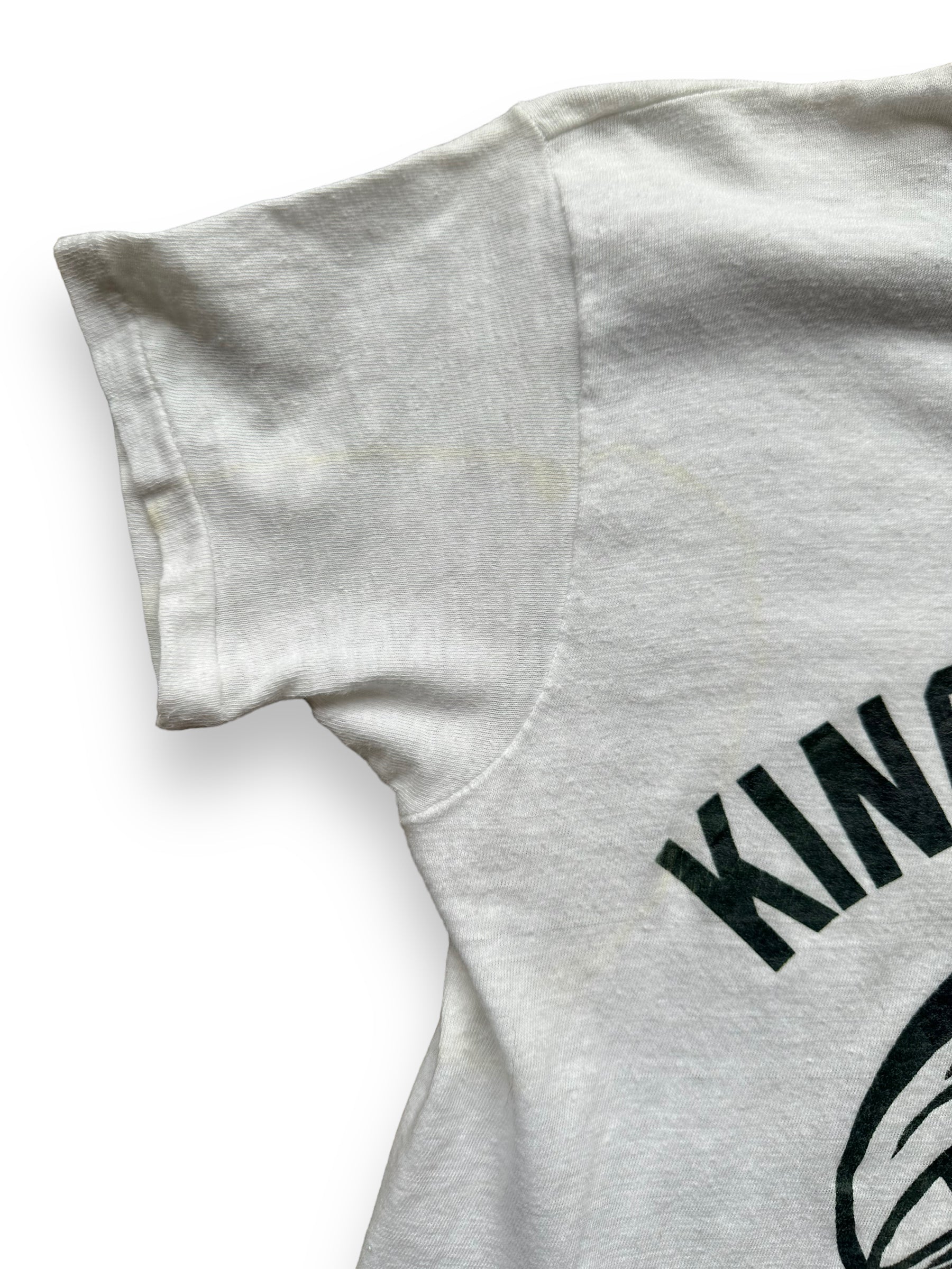 Front Right Sleeve of Vintage Healthknit King Salmon Alaska Tee SZ S | Vintage T-Shirts Seattle | Barn Owl Vintage Tees Seattle