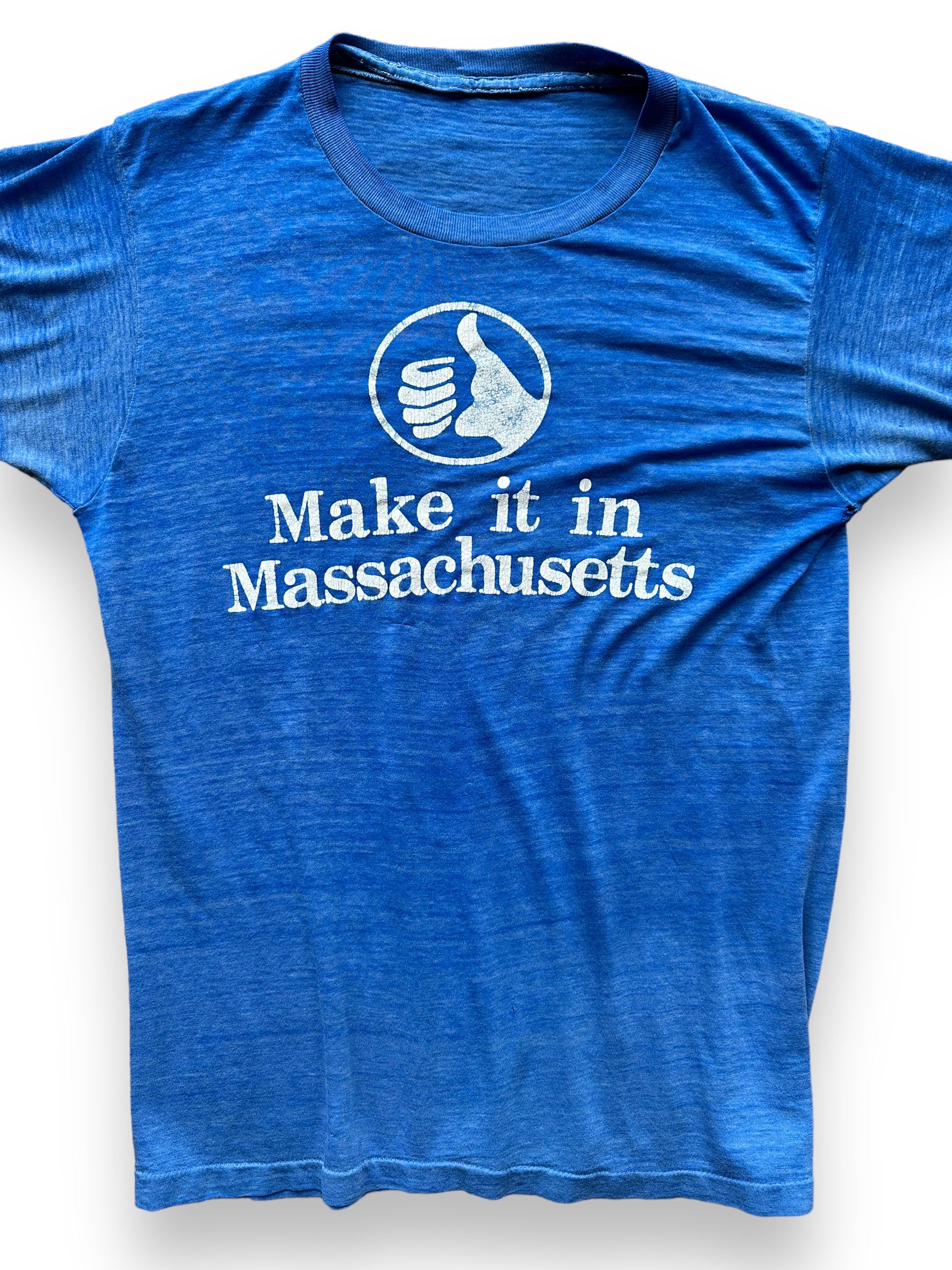 Front Detail on Vintage Make It In Massachusetts Tee SZ M | Vintage MA T-Shirts Seattle | Barn Owl Vintage Tees Seattle