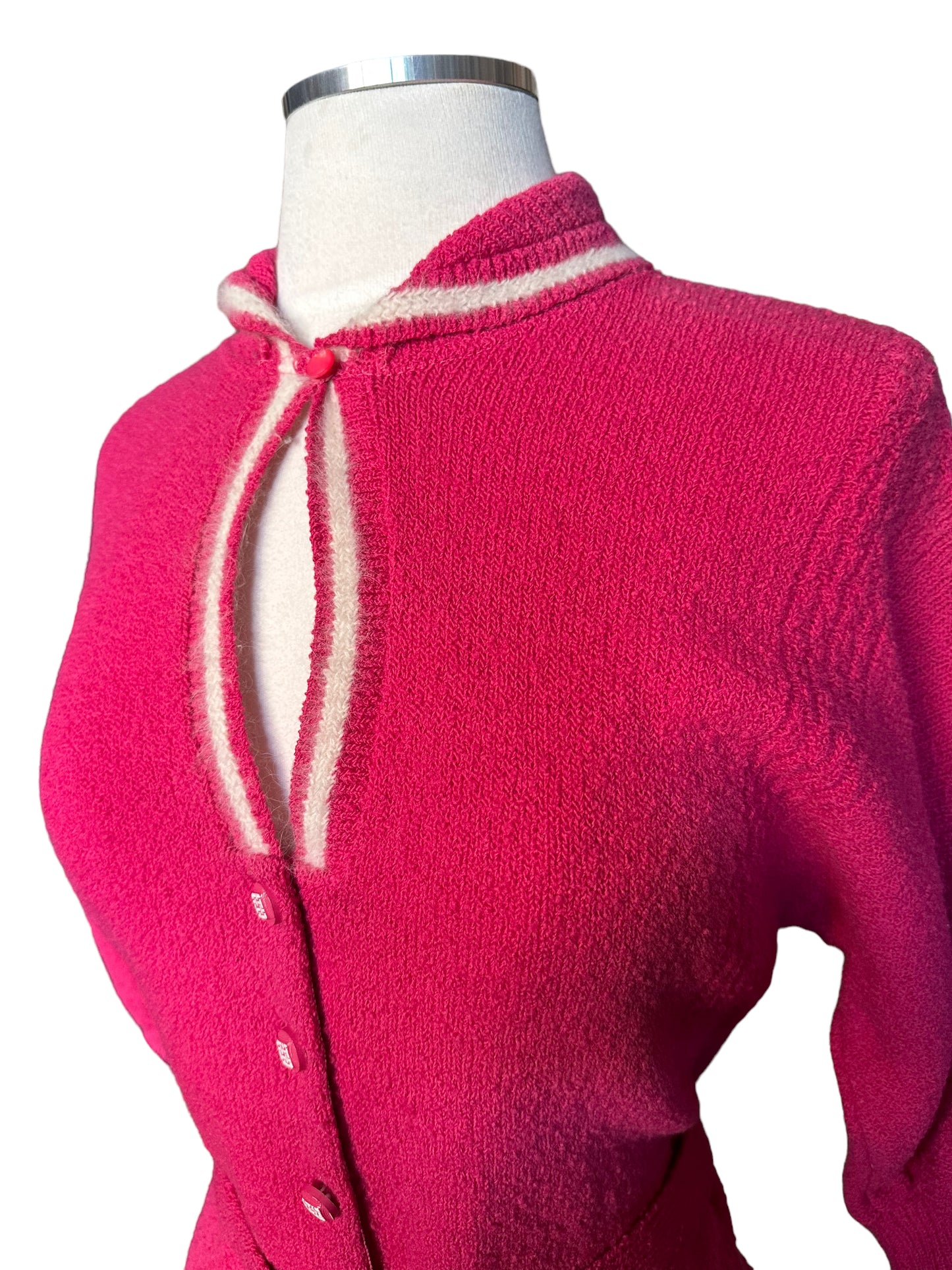 Front left side Vintage 1950s Pink Sweater With Belt | Vintage Ladies Sweaters | Barn Owl Vintage Seattle