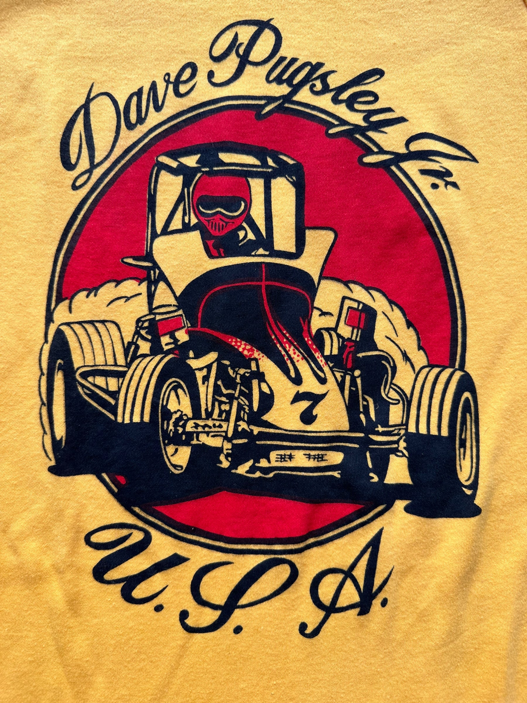 Graphic of Vintage Dave Pugsley Jr Racer Tee SZ M |  Vintage Auto Tee Seattle | Barn Owl Vintage