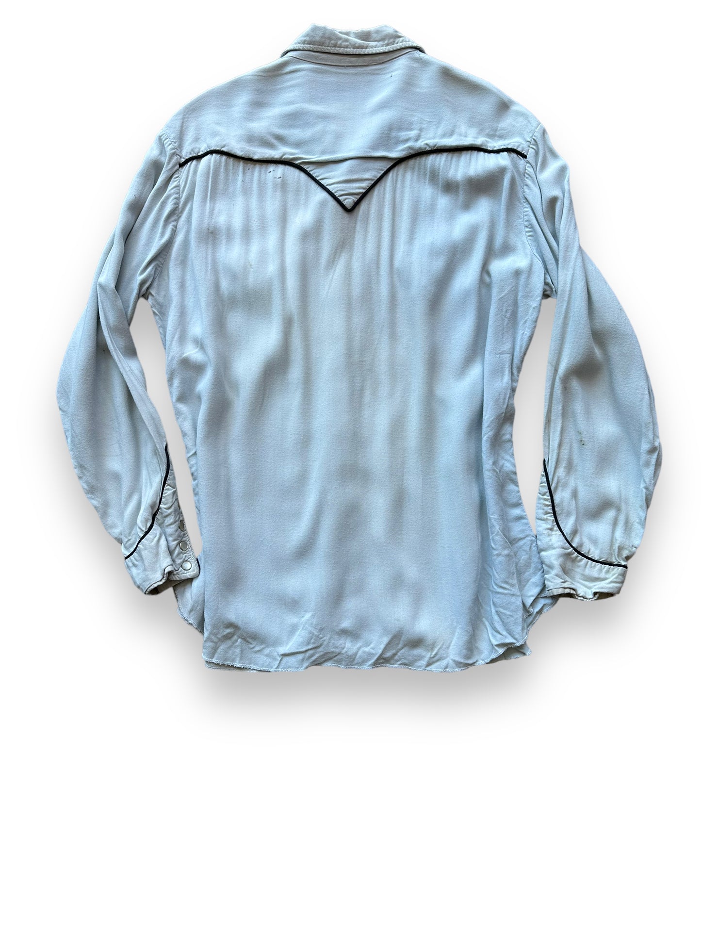 Back shot of Vintage Distressed H-Bar-C Gabardine Western Shirt SZ L | Vintage Chainstitch Gabardine Seattle | Barn Owl Vintage Seattle