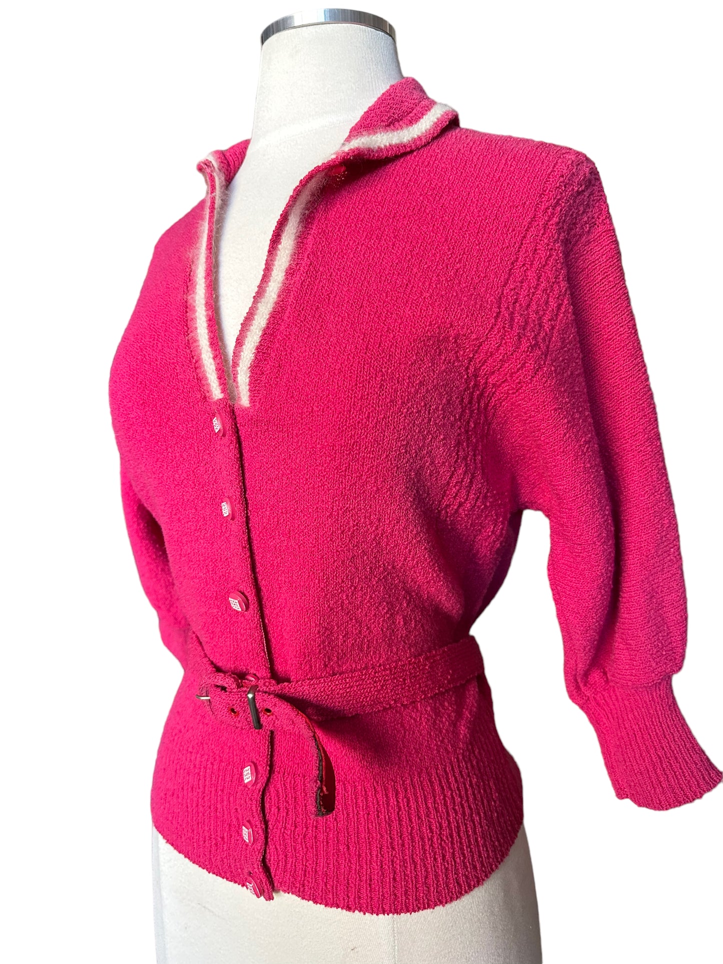 Side view Vintage 1950s Pink Sweater With Belt | Vintage Ladies Sweaters | Barn Owl Vintage Seattle