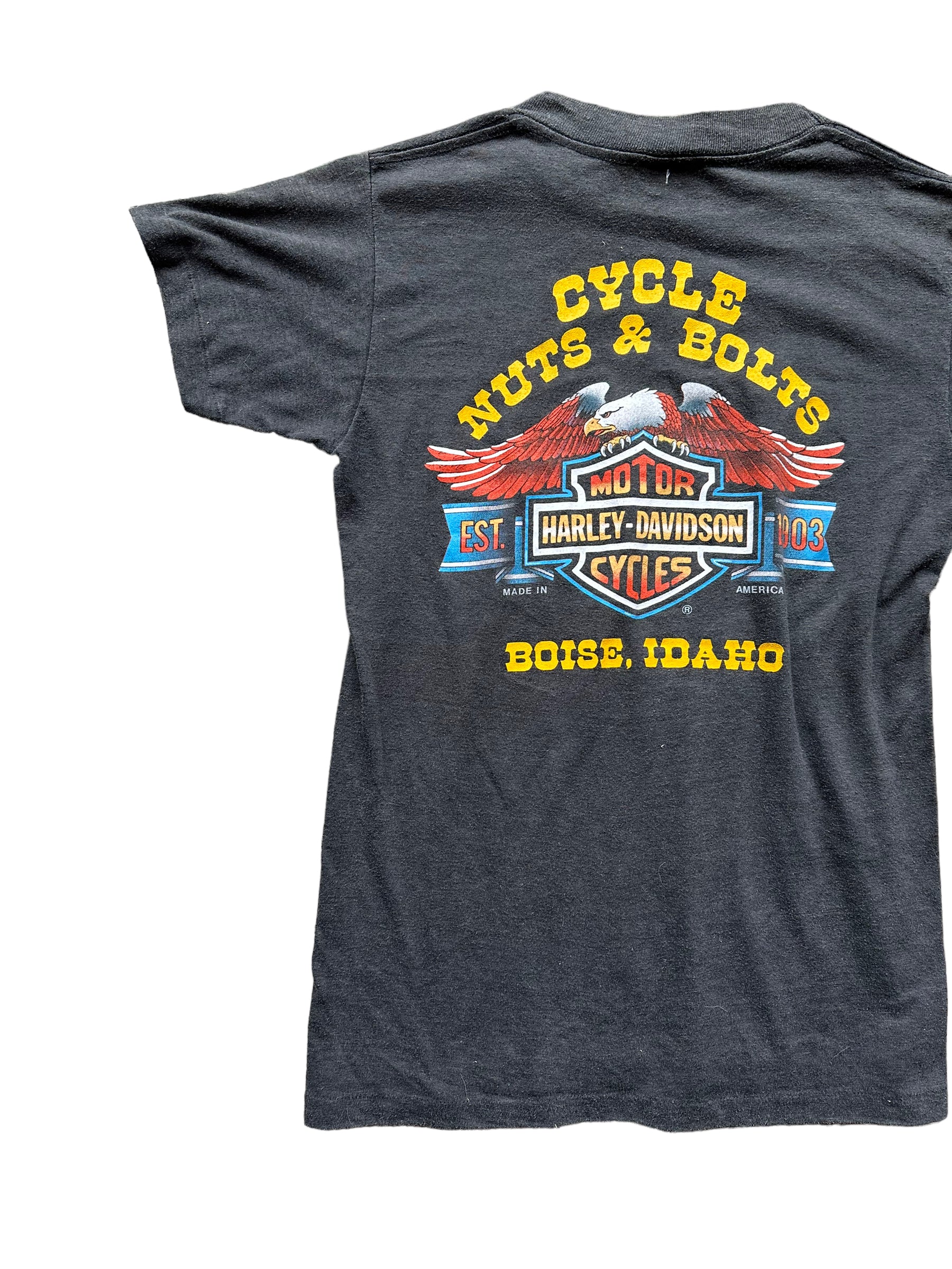 Back left of Vintage Harley Davidson Boise 3D Emblem Tee SZ M | Vintage Harley Tee | Barn Owl Vintage Seattle