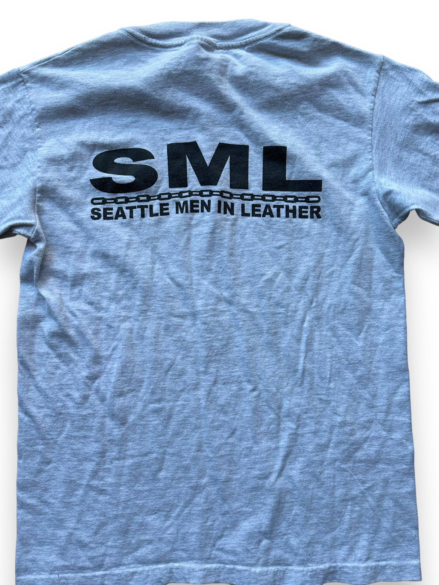 Back close up of Vintage Seattle Men in Leather Tee SZ S | Vintage T-Shirts Seattle | Barn Owl Vintage Tees Seattle