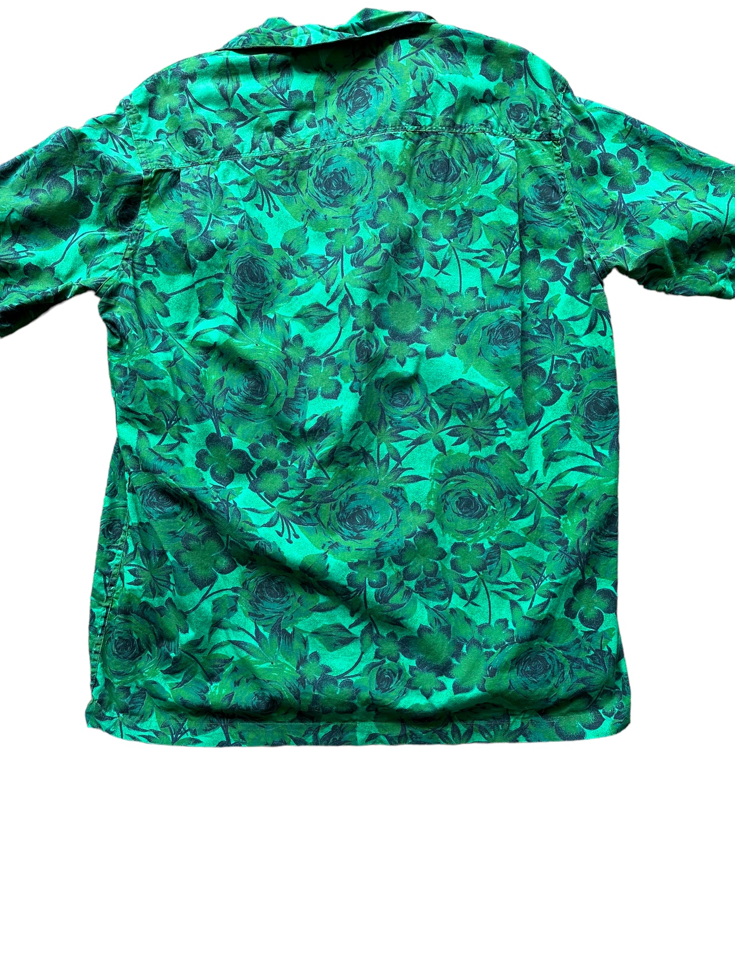 Back shot of Vintage Green Aloha Shirt SZ XL | Seattle Vintage Rayon Hawaiian Shirt | Barn Owl Vintage Clothing Seattle
