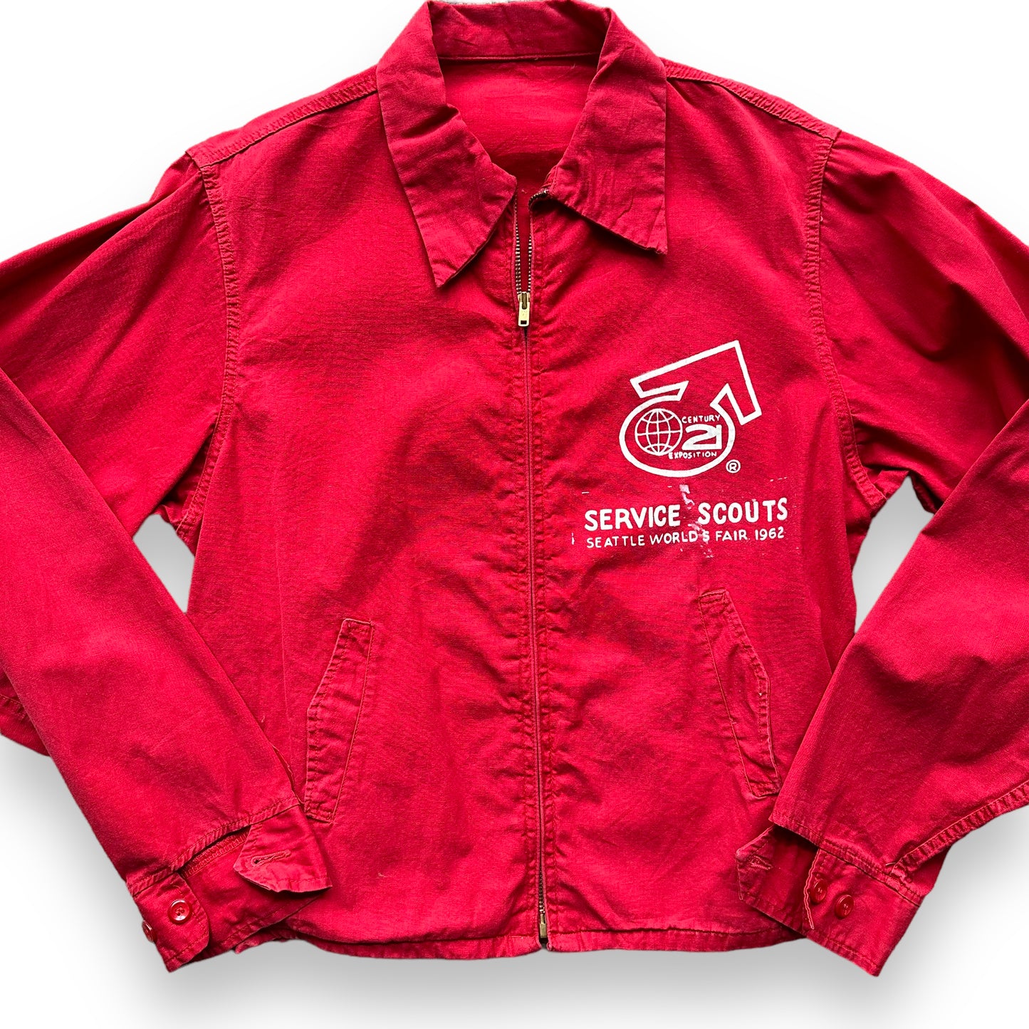 Front Detail on Vintage Seattle World's Fair Service Scouts Jacket SZ L | Vintage World's Fair Workwear Seattle | Seattle Vintage James Dean Jacket