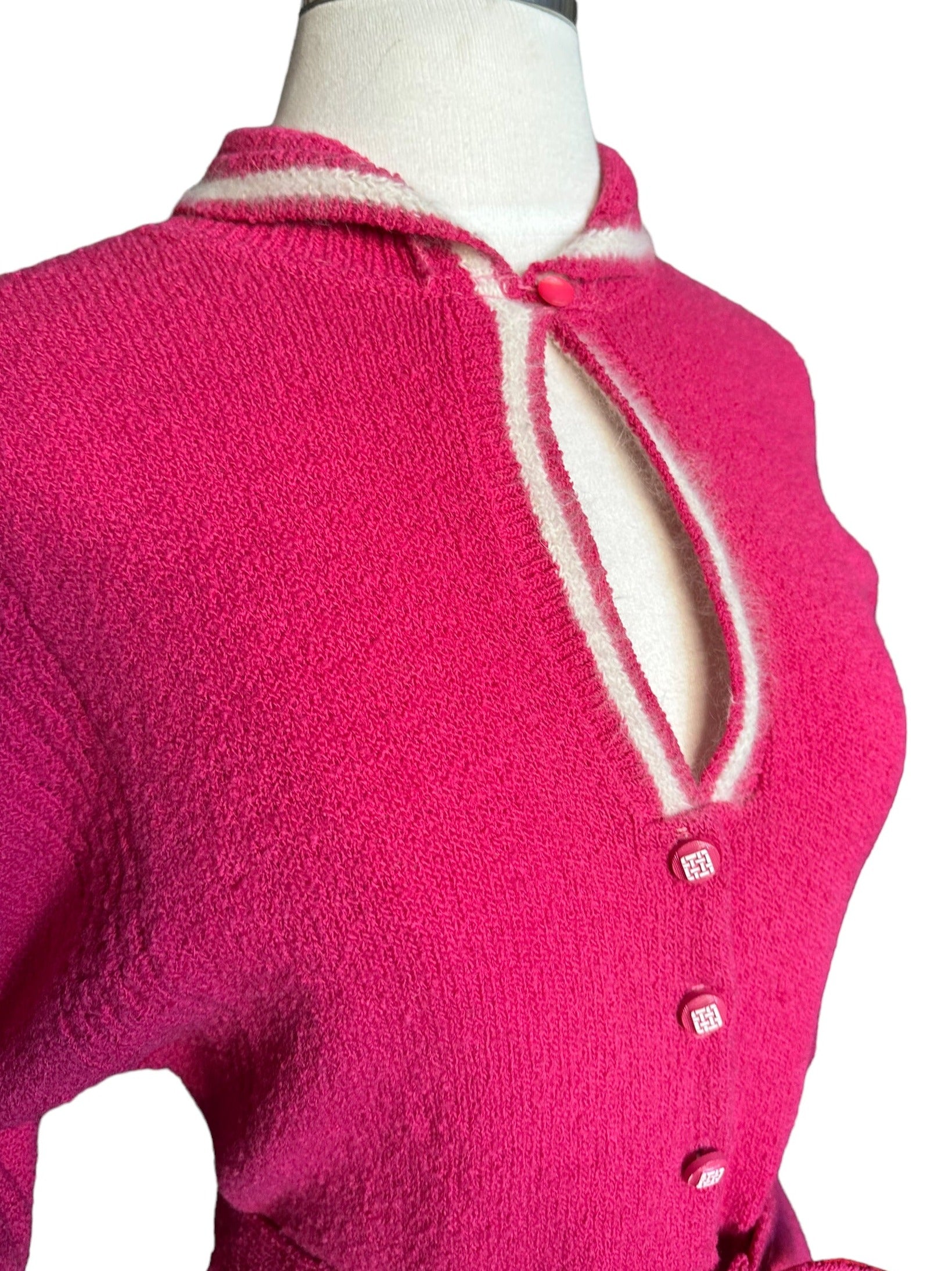 Front right side Vintage 1950s Pink Sweater With Belt | Vintage Ladies Sweaters | Barn Owl Vintage Seattle