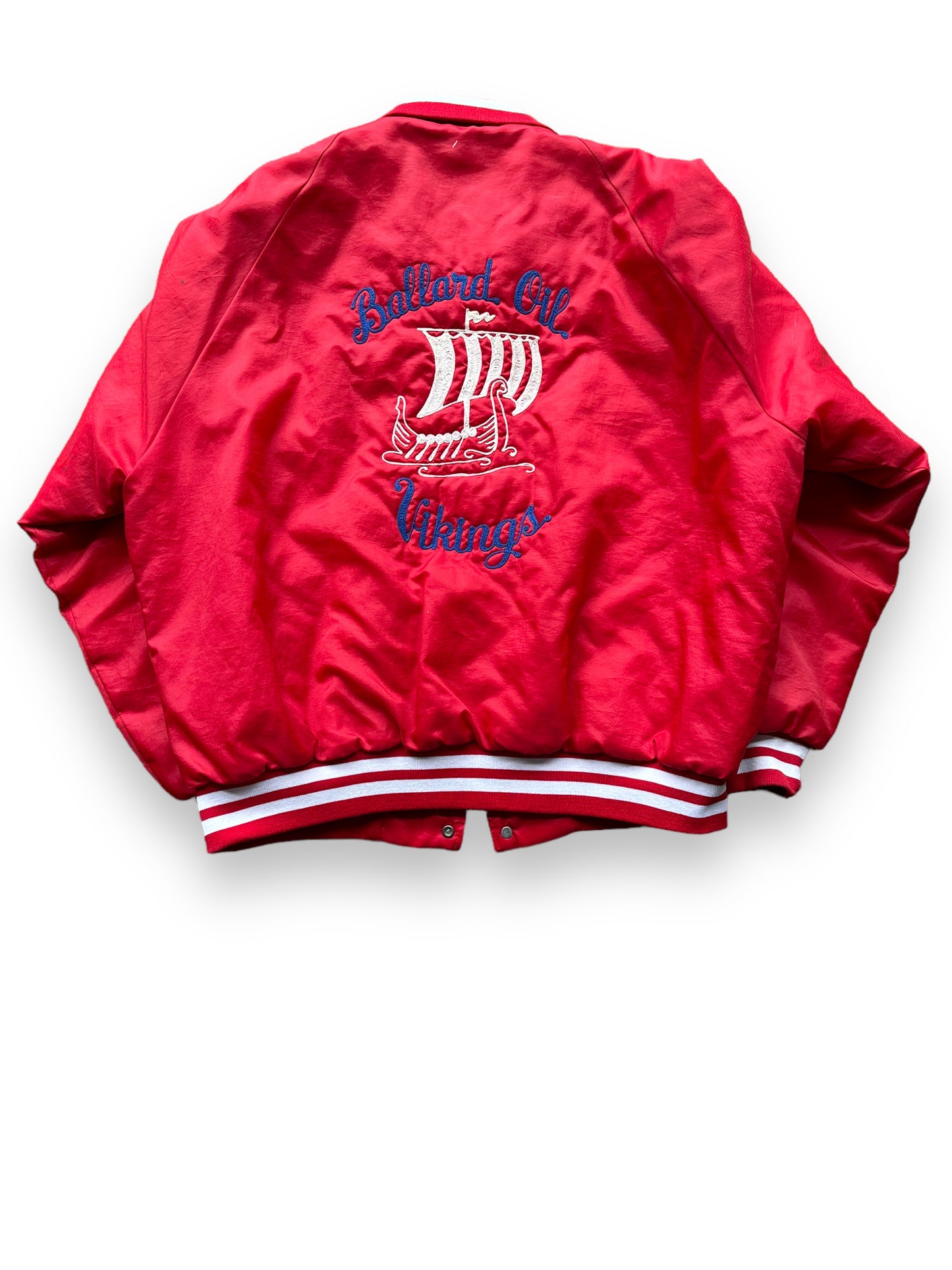 Back shot of Vintage Ballard Oil Vikings Coaches Jacket SZ XL | Vintage Coaches Jacket Seattle | Seattle Vintage Coats