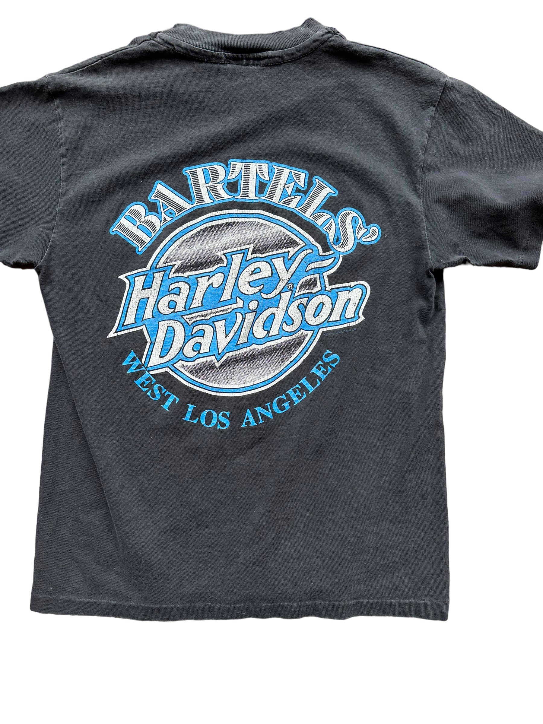 Back close up of Vintage 1993 "Built to Handle Anything" West LA Harley Davidson Tee SZ S | Vintage Harley Tee | Barn Owl Vintage Seattle