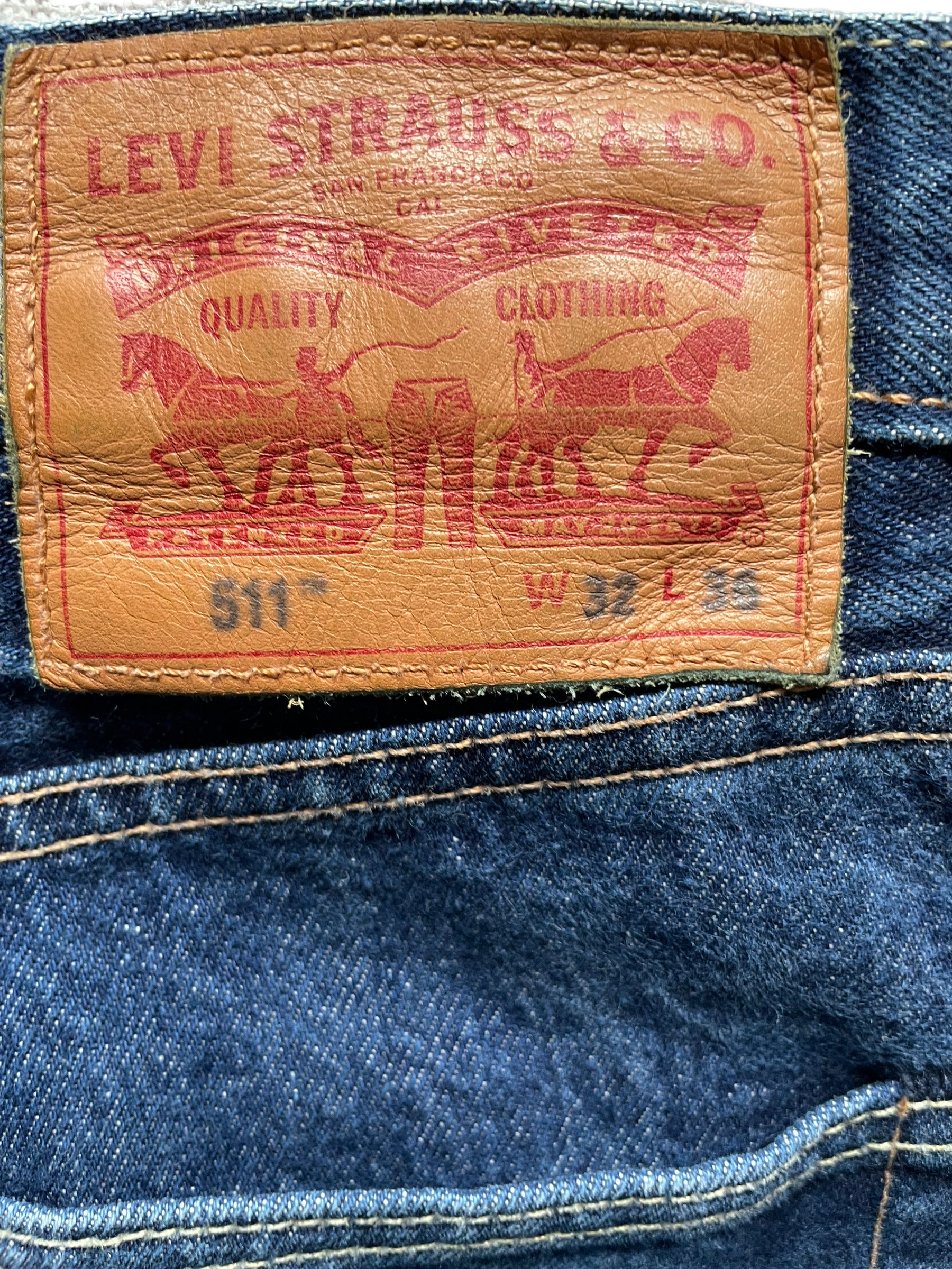Leather tag view of Levi's 511 Selvedge Denim 32x36