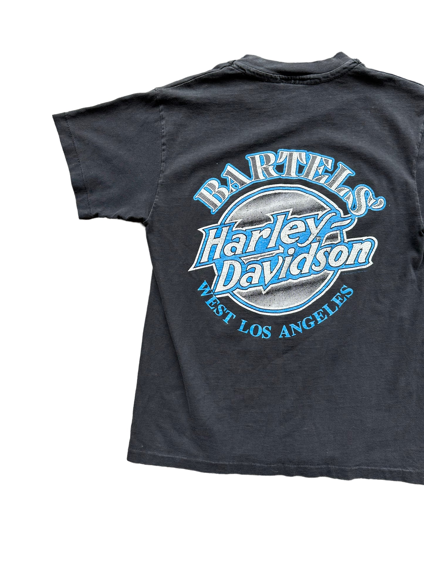 Back left of Vintage 1993 "Built to Handle Anything" West LA Harley Davidson Tee SZ S | Vintage Harley Tee | Barn Owl Vintage Seattle