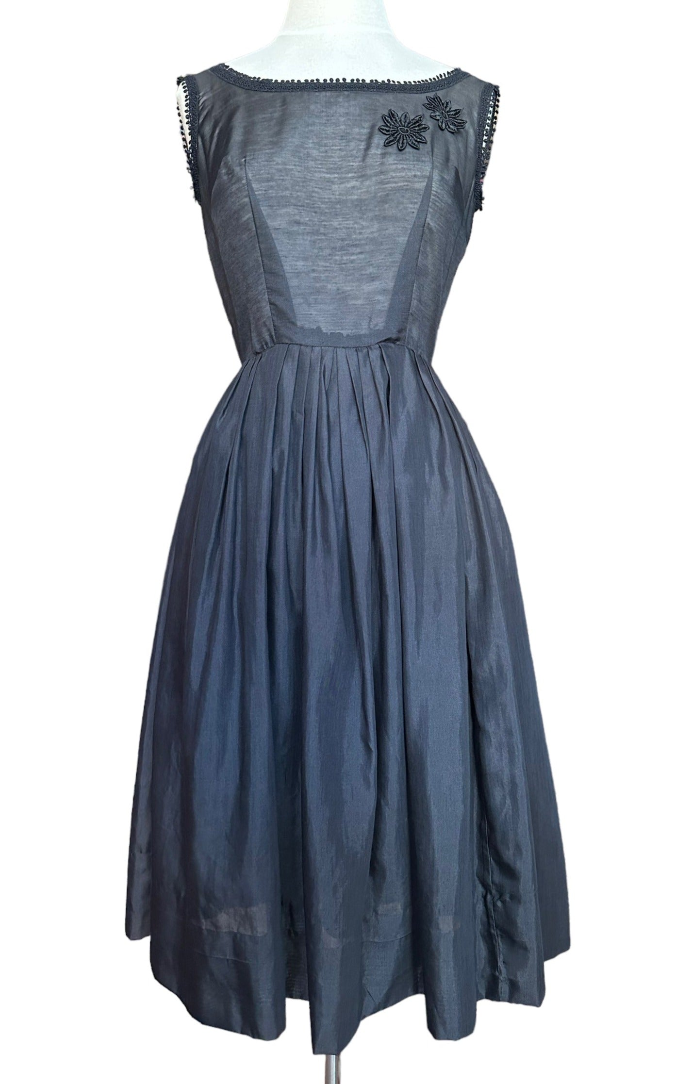 Full front view of Vintage Early 1950s Black Dress | Barn Owl Ladies | Seattle True Vintage