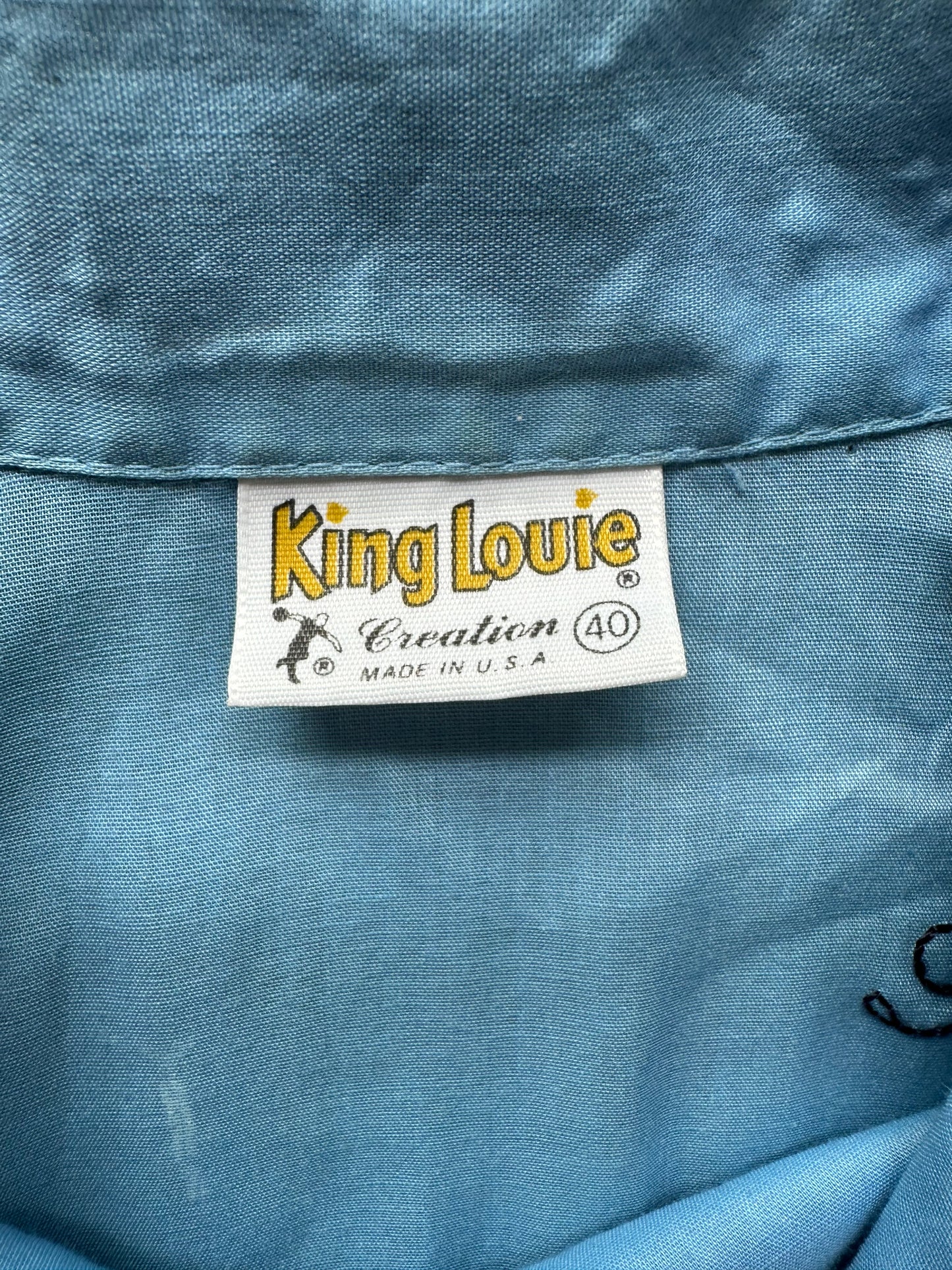 Tag of Vintage "New Frontier Lanes" Chainstitched Bowling Shirt SZ 40 | Vintage Bowling Shirt Seattle | Barn Owl Vintage Seattle