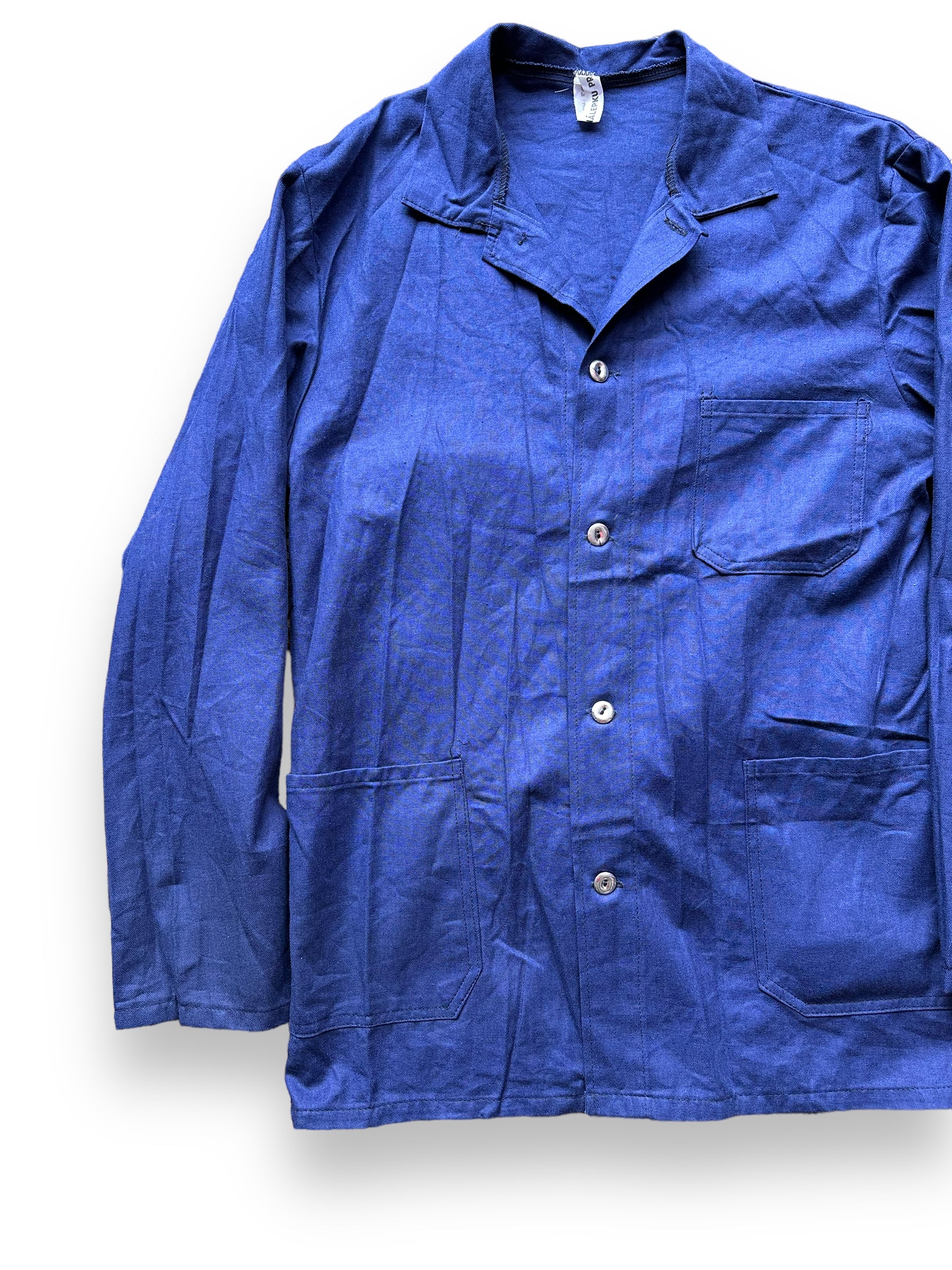 Front Right View of Vintage Light Cotton European Workwear Shirt SZ M | Vintage European Workwear Seattle | Barn Owl Vintage Goods Seattle