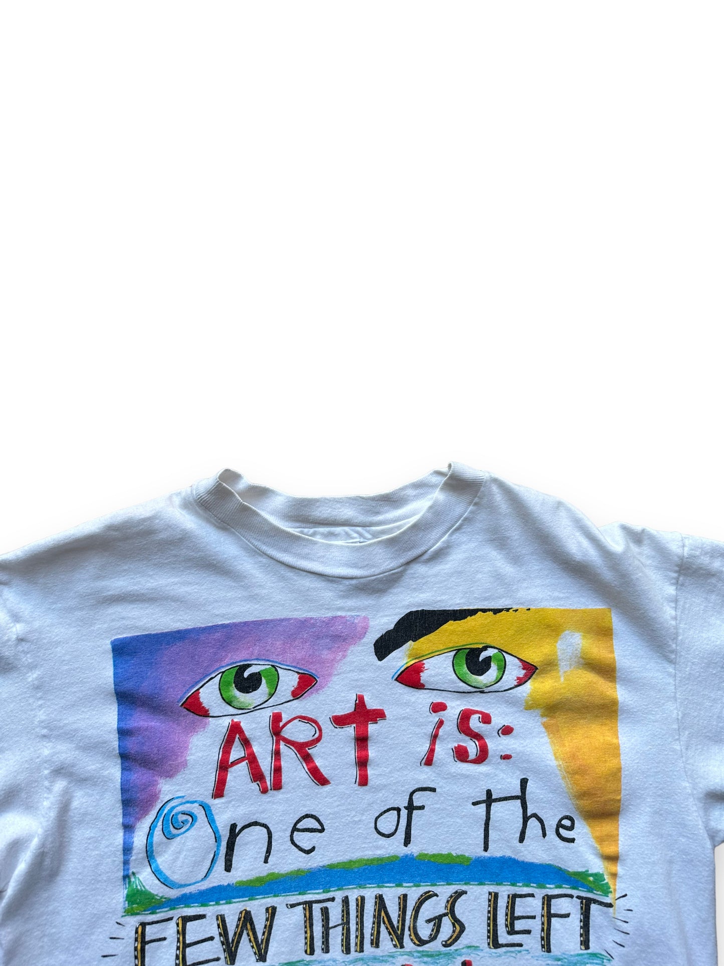 Collar shot of Vintage "Art is Worth Doing" Fred Babb Tee SZ L |  Vintage Art Tee Seattle | Barn Owl Vintage