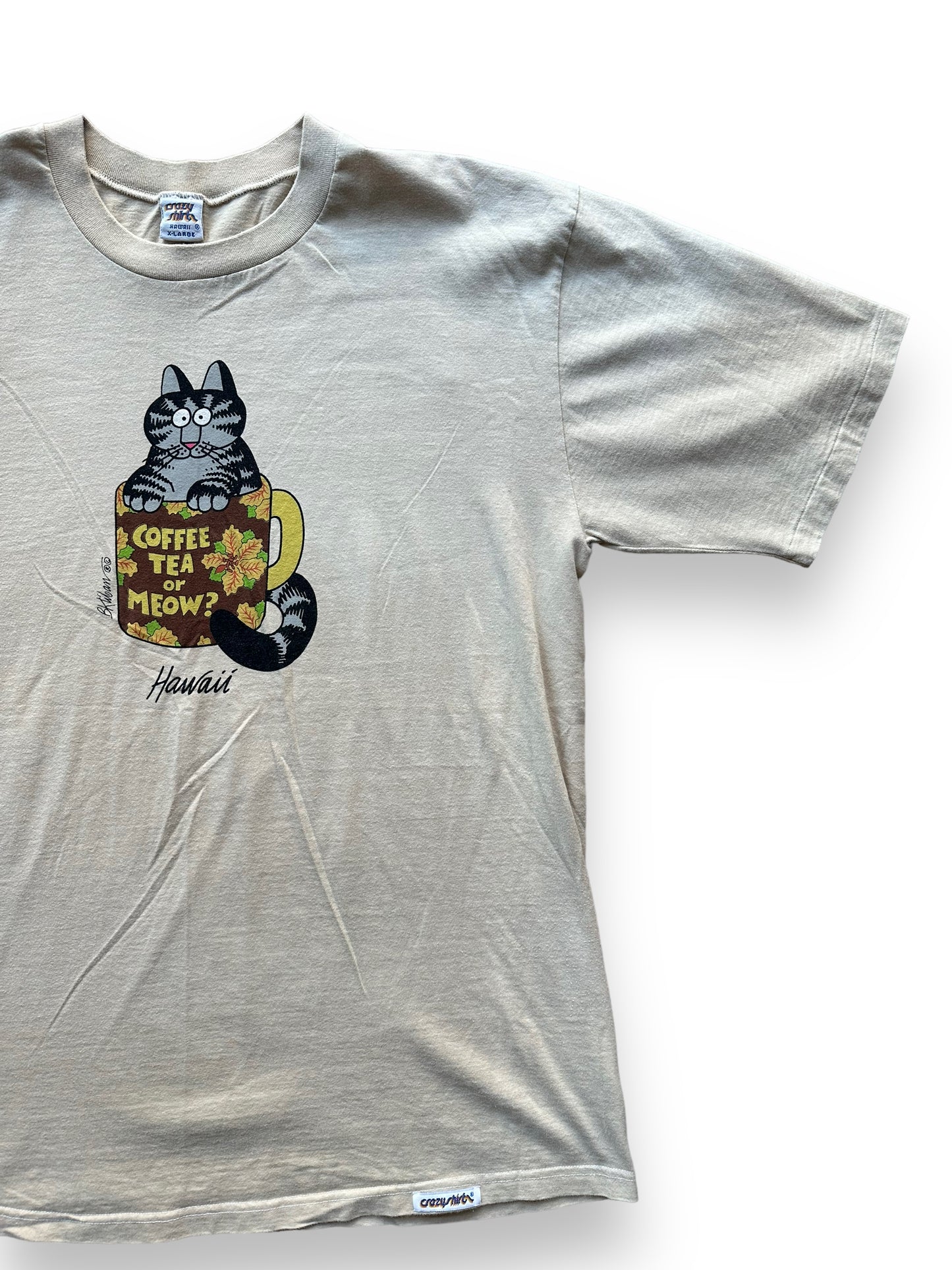 Front left of Vintage B. Kliban "Coffee Tea or Meow?" Tee SZ XL |  Vintage Cat Tee Seattle | Barn Owl Vintage