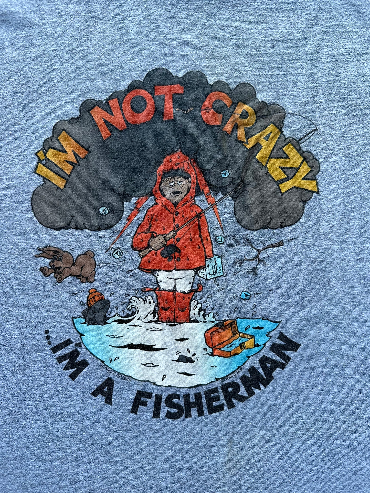 Graphic of Vintage "I'm Not Crazy I'm A Fisherman" Tee SZ S |  Vintage Fishing Tee Seattle | Barn Owl Vintage