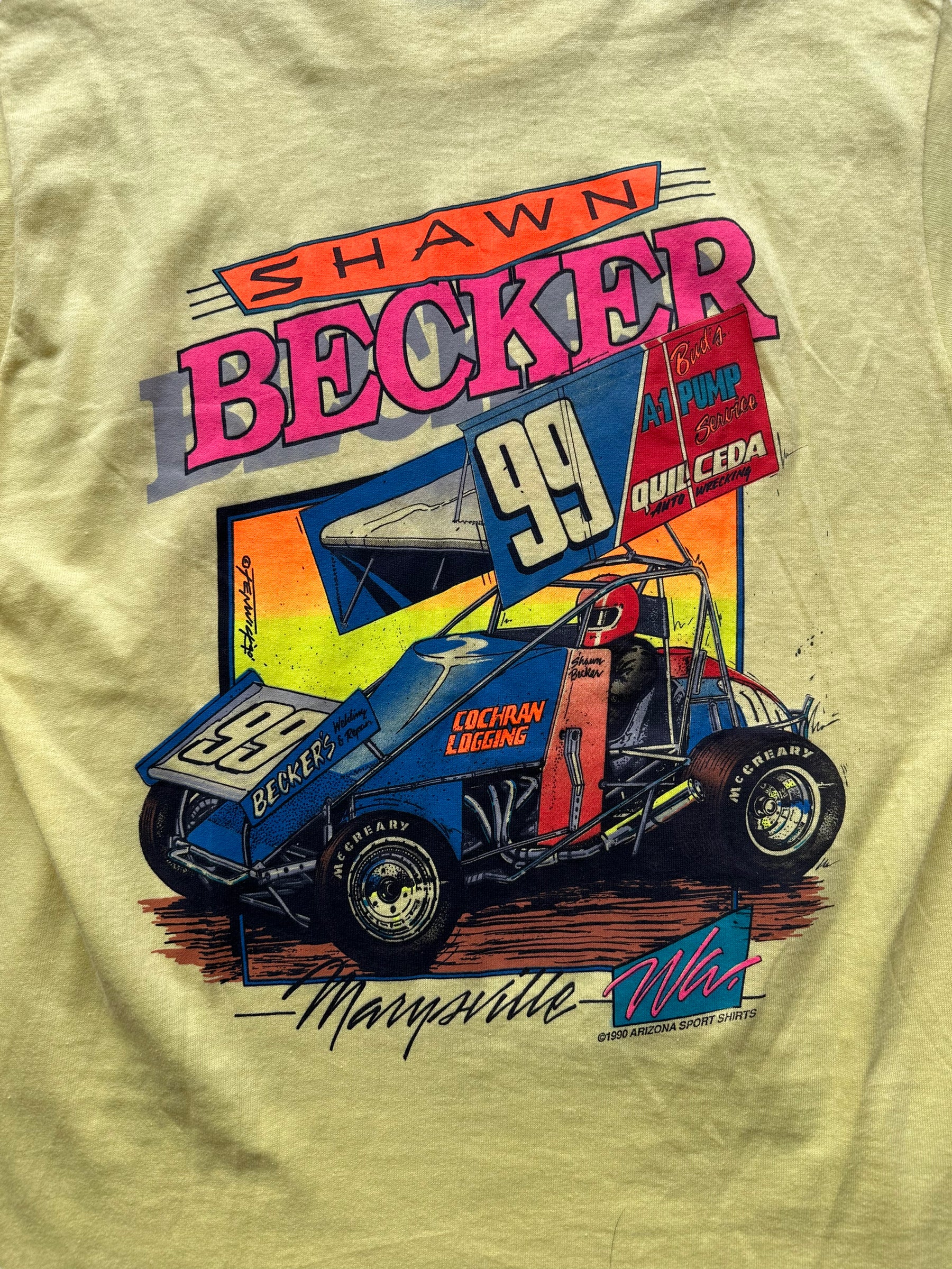 Back graphic of Vintage Shawn Becker #99 Racing Tee SZ M |  Vintage Auto Tee Seattle | Barn Owl Vintage