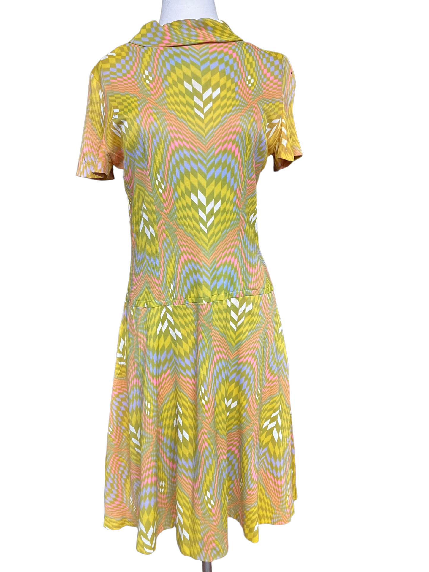 Full front view of Vintage 1960s Geometric Pattern Dress SZ M | Seattle Vintage Dresses | Barn Owl Vintage