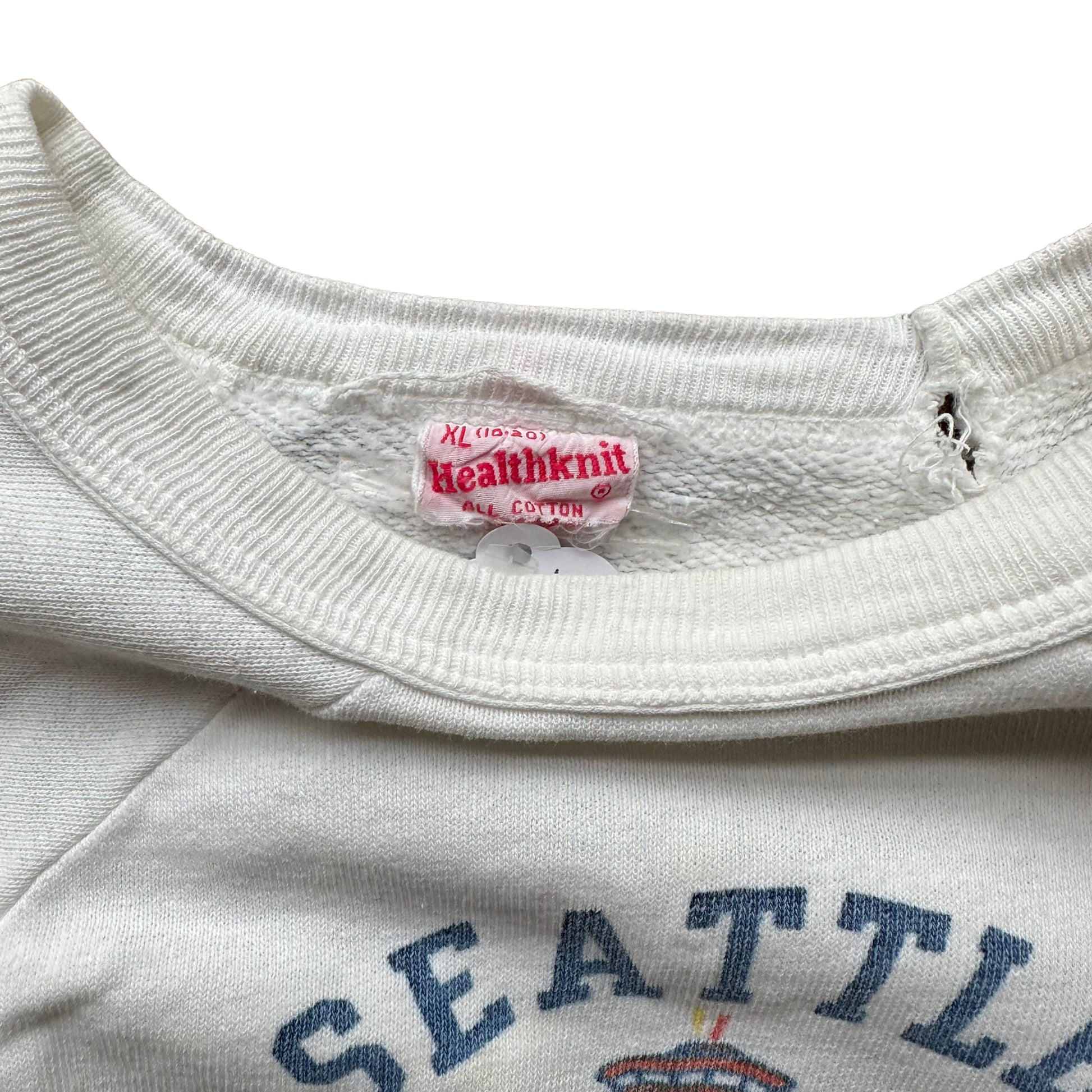 Tag View on Vintage Seattle World's Fair 1962 White Crewneck SZ S |  Vintage Sweatshirts Seattle |  Barn Owl Vintage