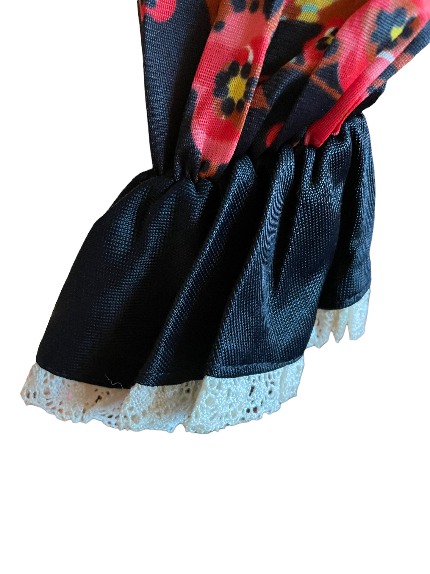 Vintage 1960s Cherry Blossom Maxi Dress SZ S-M |  Barn Owl Vintage | Seattle Vintage Dresses Close up of ruffle sleeve.