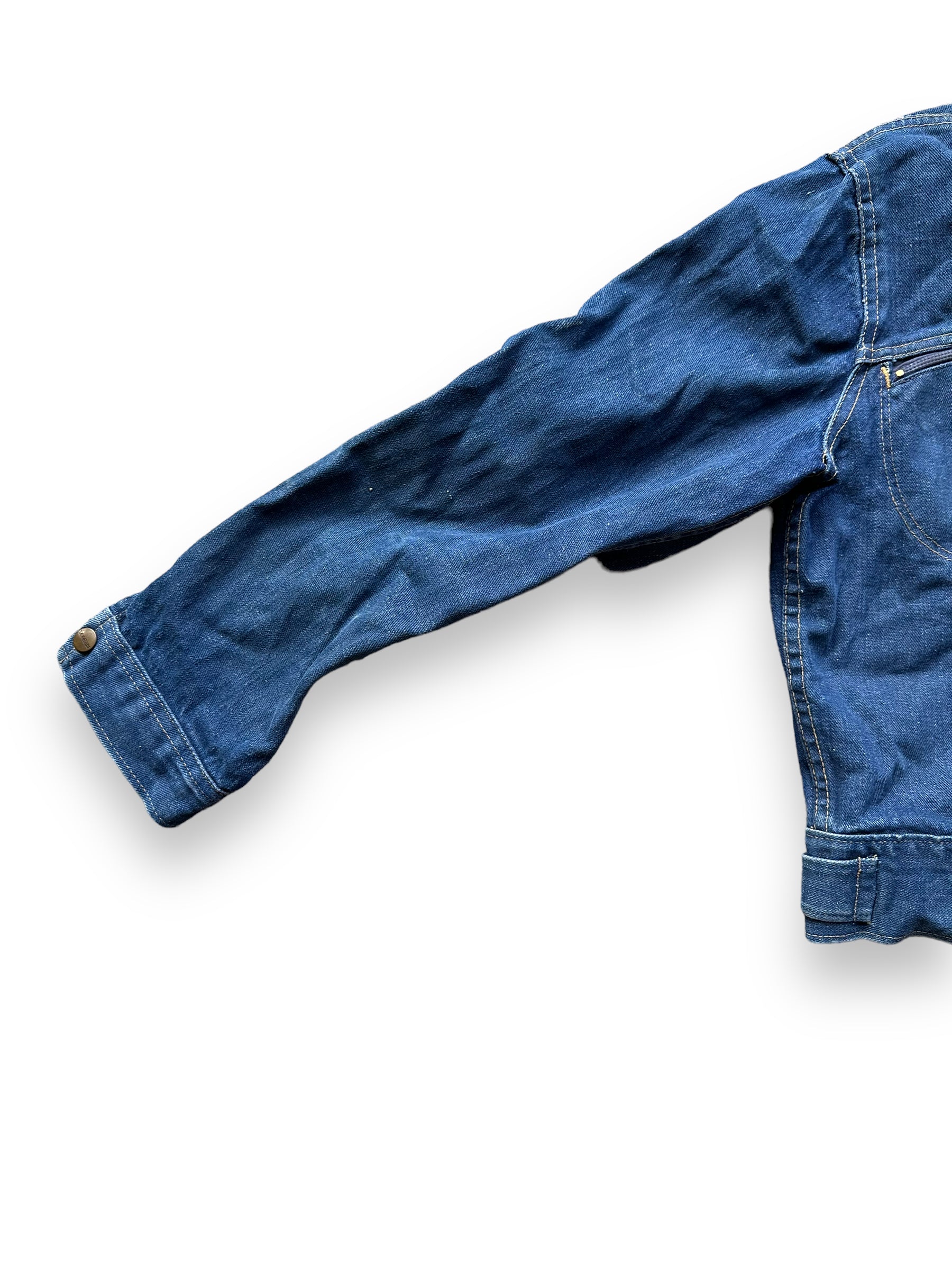 Wear on Right Sleeve of Vintage Roebucks Selvedge Denim Jacket SZ S | Vintage Jean Jacket Seattle | Seattle Vintage Denim