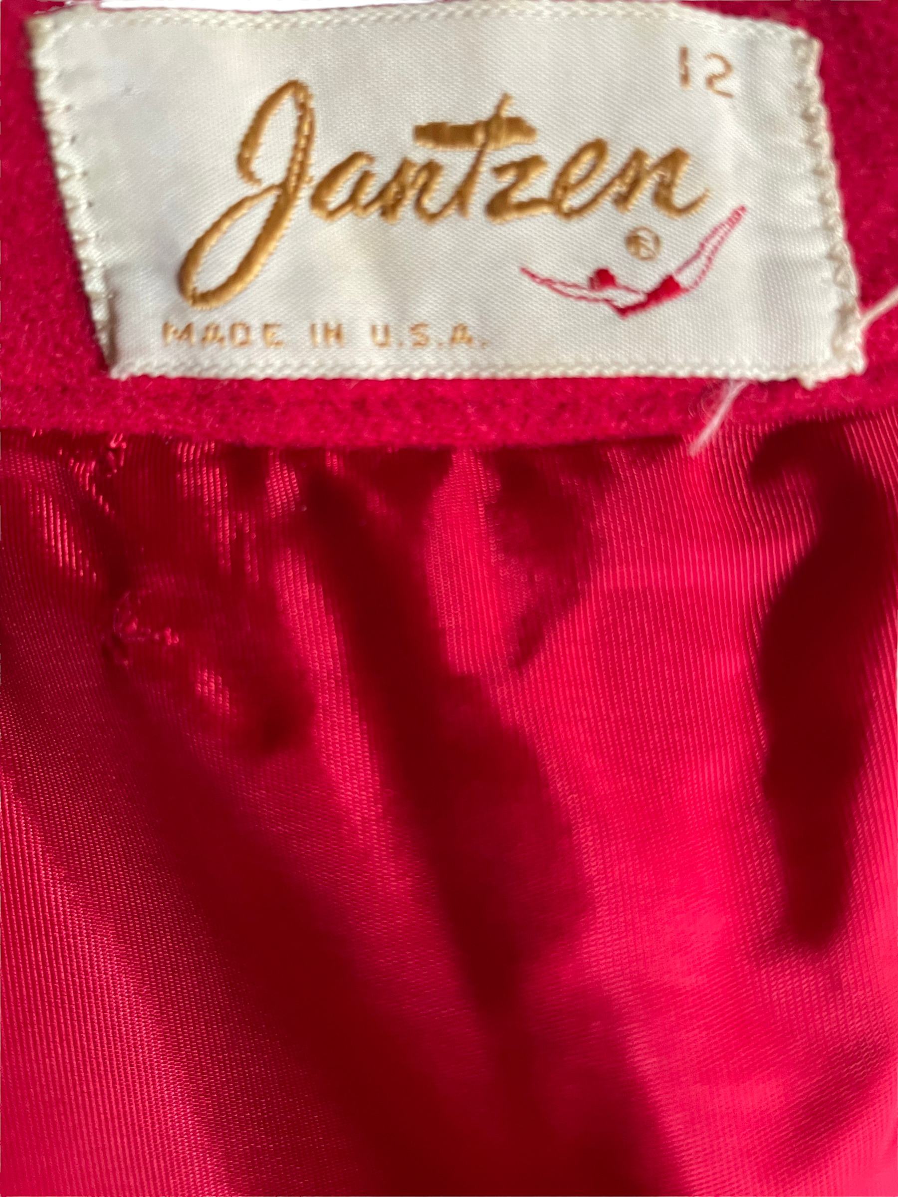 Jantzen tag view of Vintage 1950s Jantzen Wool Skirt SZ Sm | Barn Owl Vintage | Seattle Vintage Womens Clothing