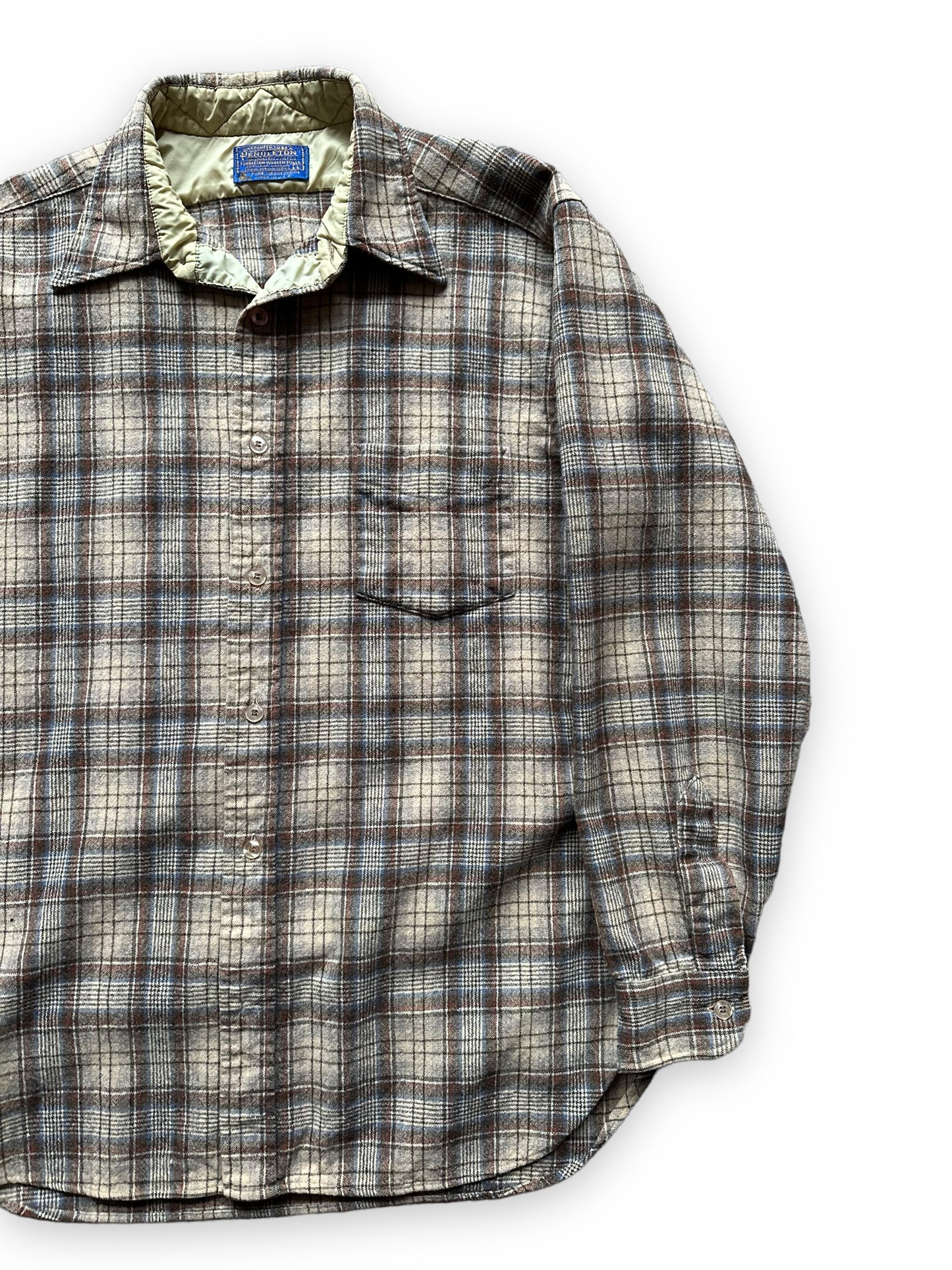Front Left View on Vintage Pendleton Wool Flannel Shirt SZ L |  Vintage Wool Workwear Seattle | Barn Owl Vintage