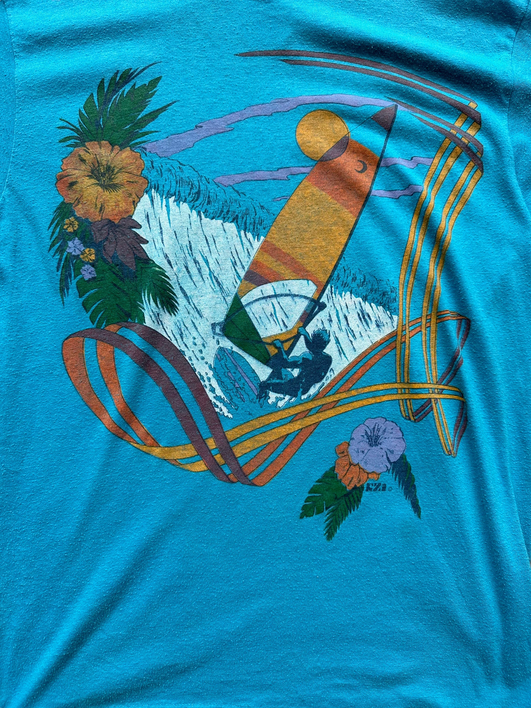 Graphic shot of Vintage Blue Wind Surfing Tee SZ L | Vintage T-Shirts Seattle | Barn Owl Vintage Tees Seattle