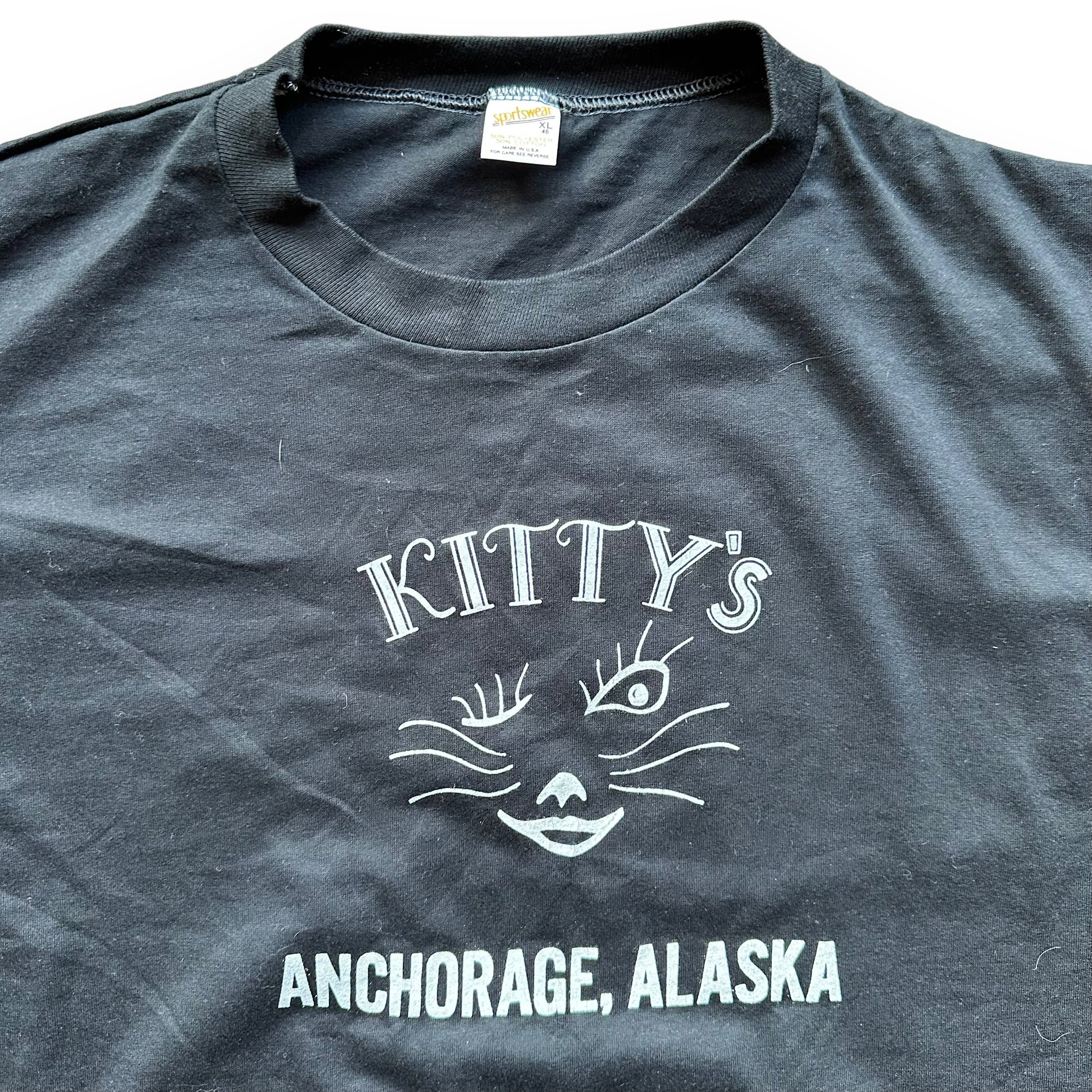 Upper Chest Graphic on Vintage Kitty's Anchorage Alaska Tee SZ XL | Vintage T-Shirts Seattle | Barn Owl Vintage Tees Seattle