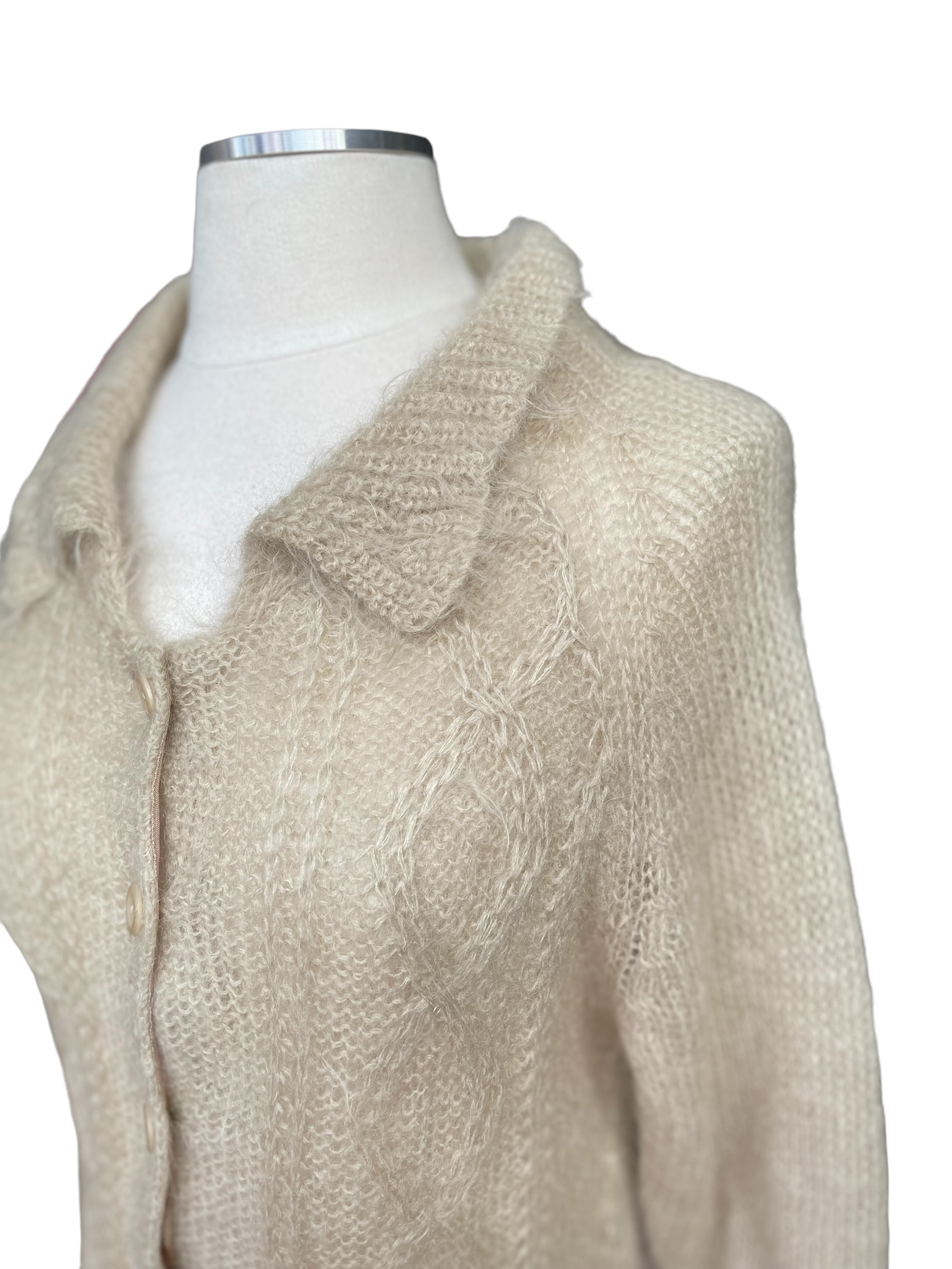 Front left shoulderVintage 1950's Hand Knit Wool Mohair Cardigan Sweater | Barn Owl VIntage | Seattle True Vintage